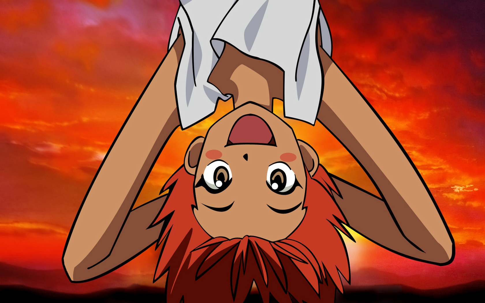 Anime 1680x1050 Cowboy Bebop Edward (Cowboy Bebop) anime redhead upside down open mouth orange sky anime boys