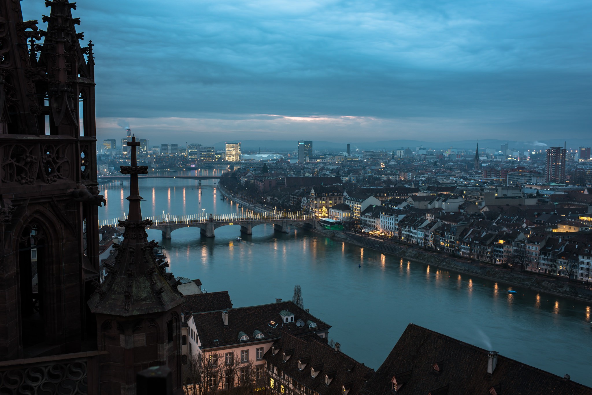 General 2048x1367 city basel river dusk overcast Switzerland cityscape clouds bridge cathedral building