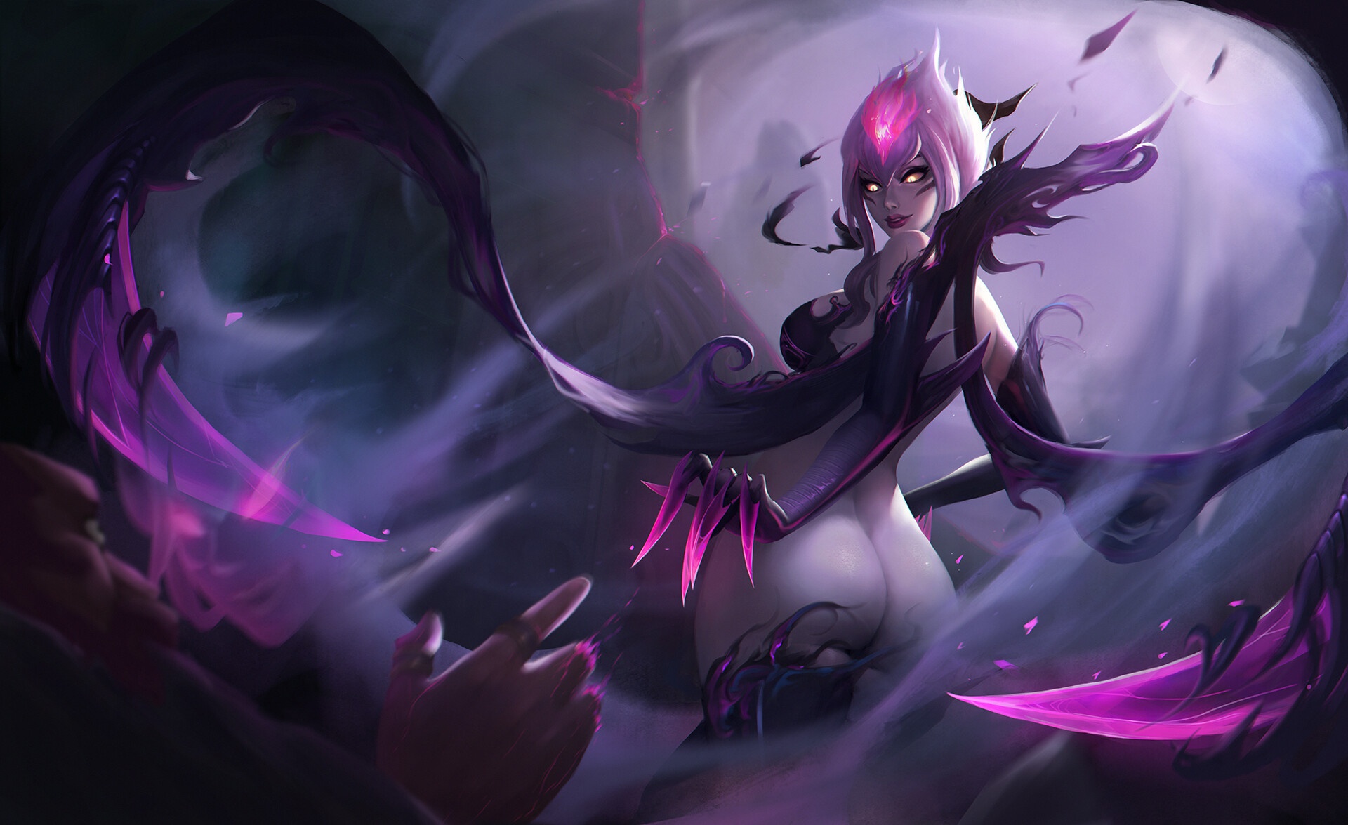 General 1920x1175 fantasy art ass fantasy girl League of Legends PC gaming Evelynn (League of Legends) glowing eyes