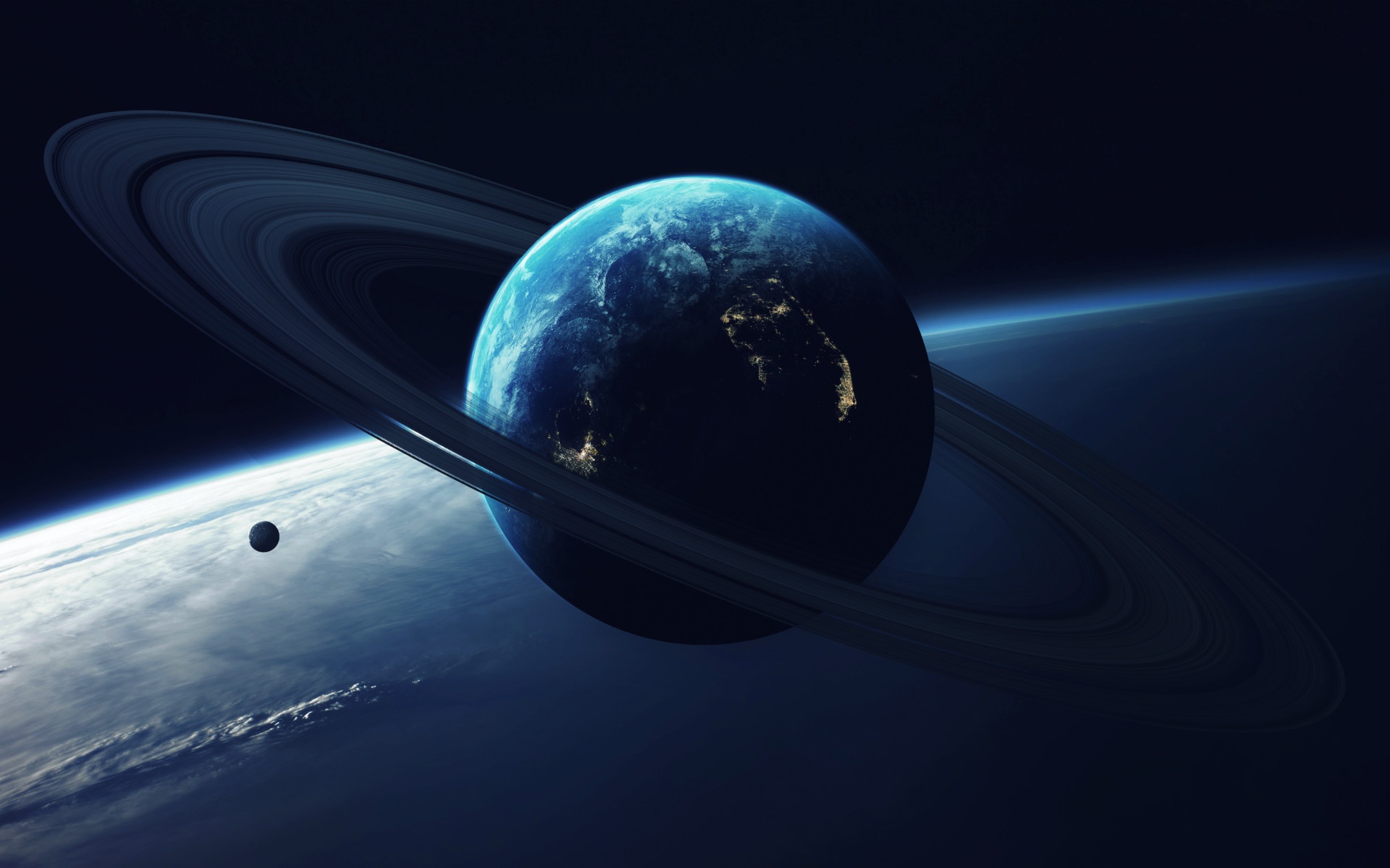 General 1920x1200 space space art digital art blue planet planetary rings Vadim Sadovski