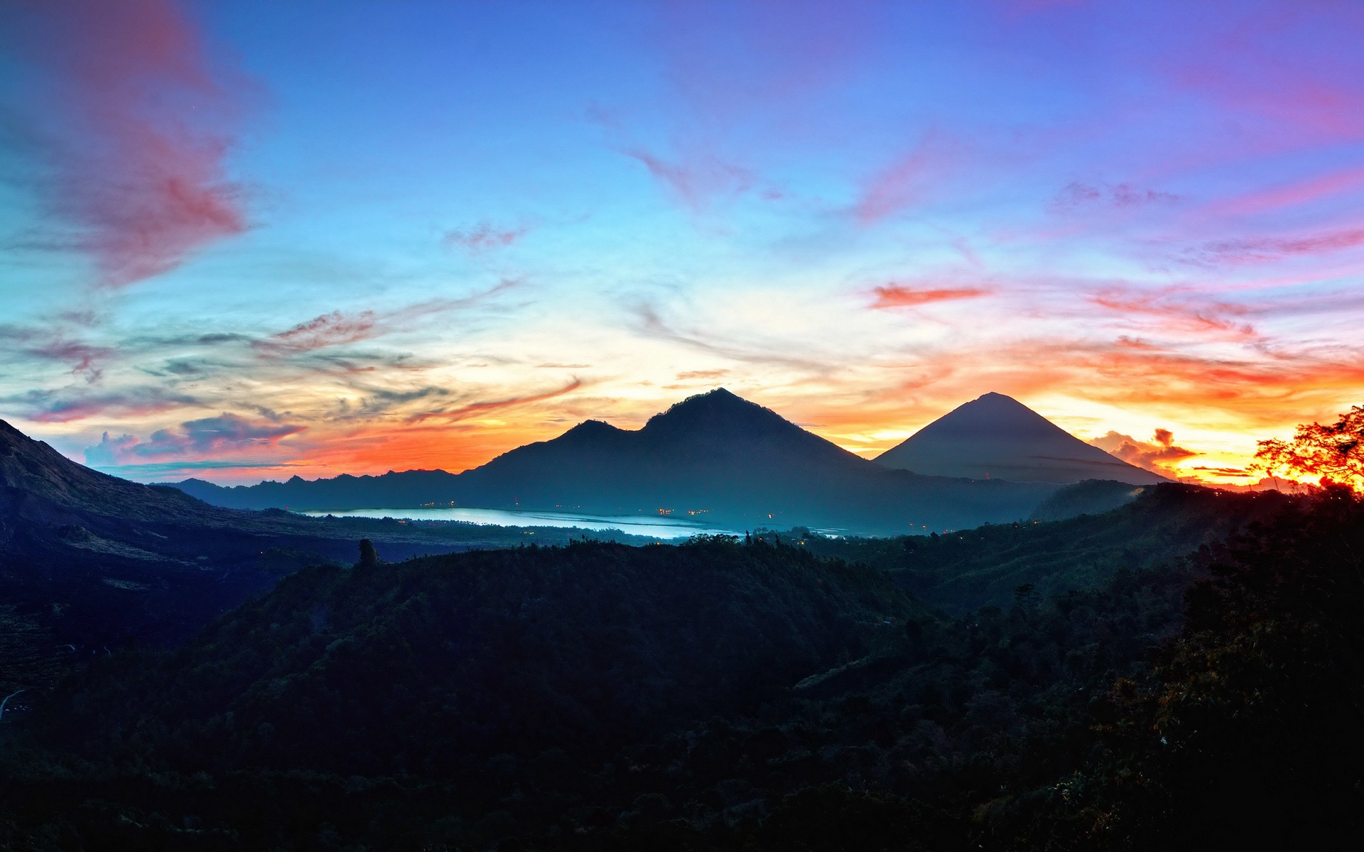 General 1920x1200 mountains sunrise Bali landscape silhouette low light