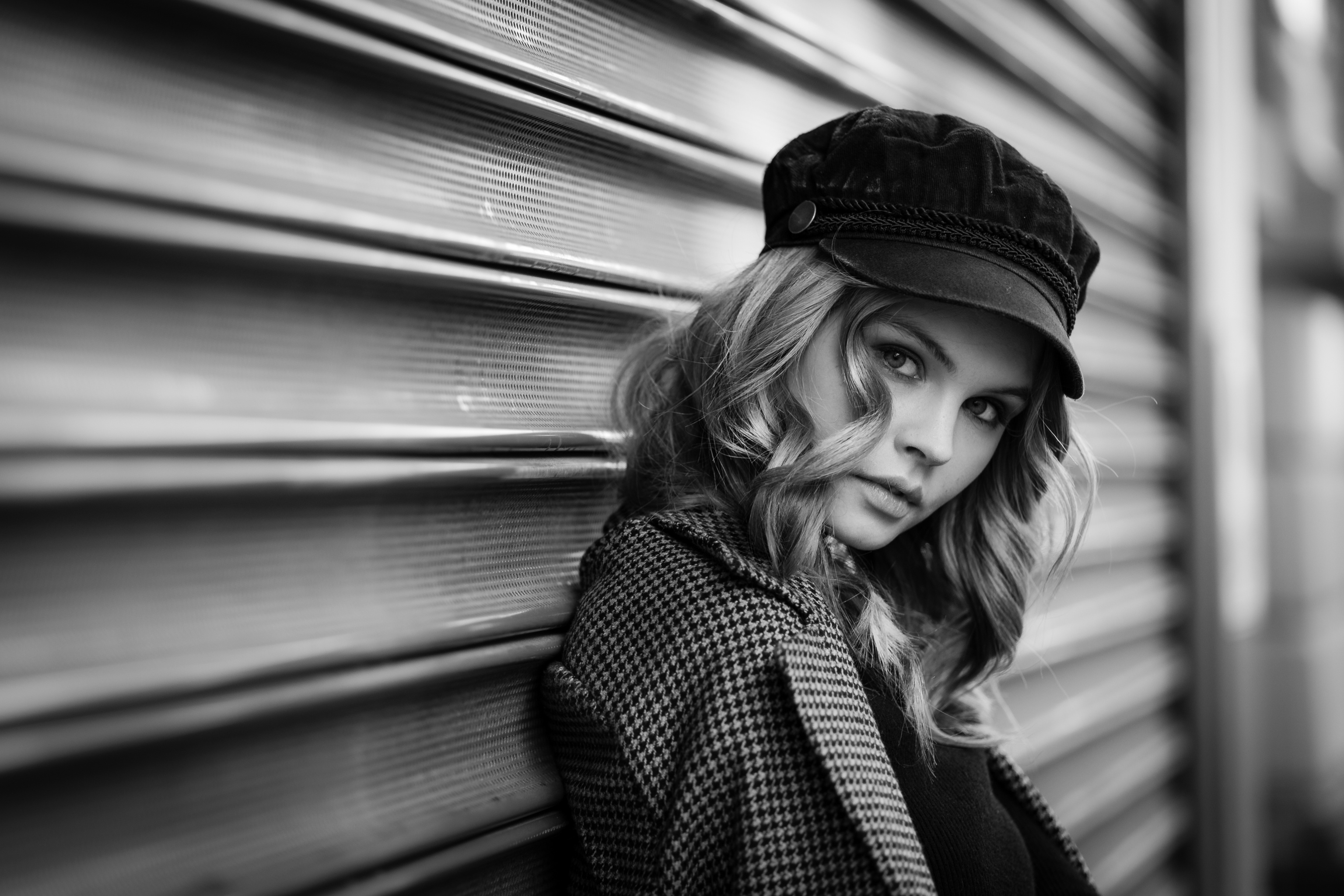 People 3072x2048 women model looking at viewer hat face monochrome Anastasia Scheglova