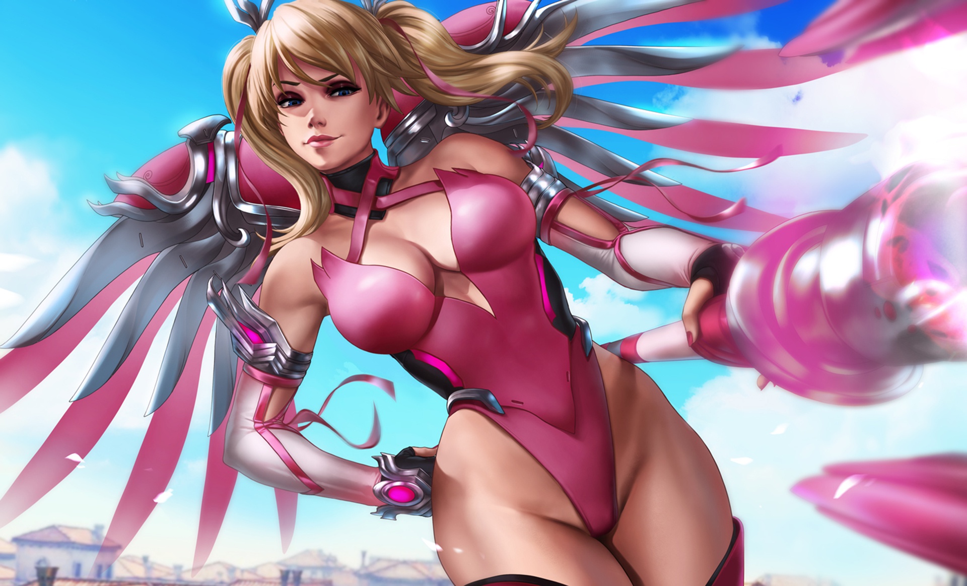 General 1920x1163 women fantasy girl artwork Mercy (Overwatch) Pink Mercy (Overwatch) Overwatch Dandonfuga digital art