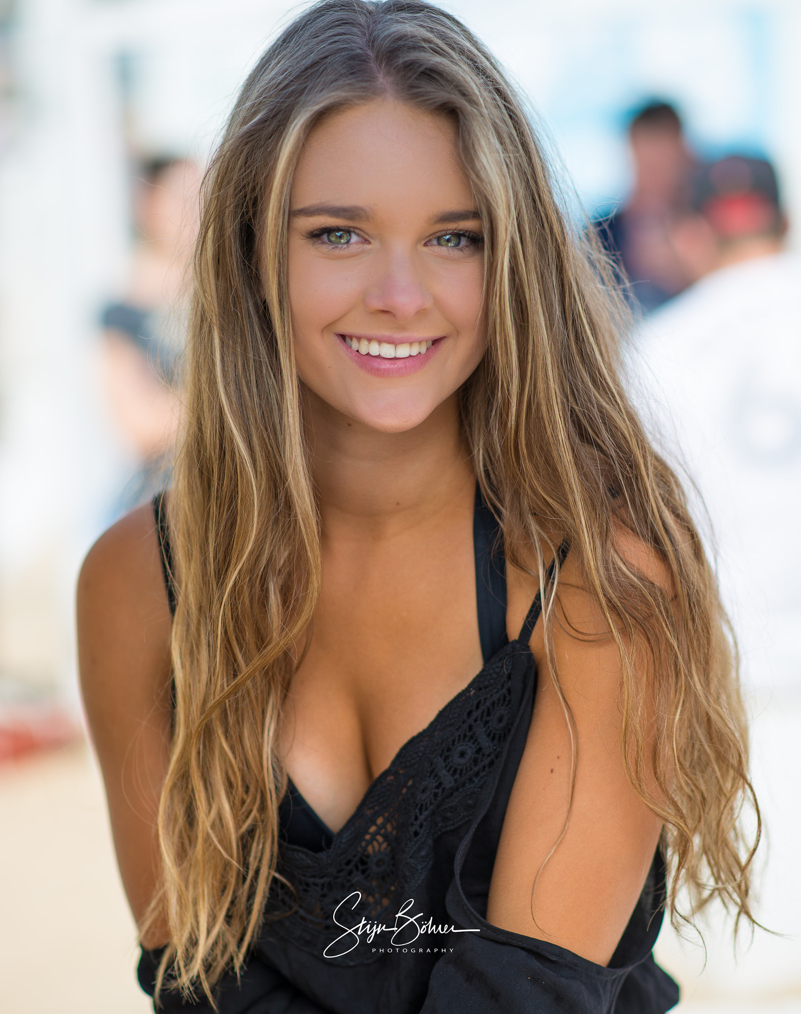 People 1618x2048 Stijn Böhrer blonde portrait display smiling green eyes bare shoulders tanned looking at viewer bokeh women outdoors women portrait face cleavage