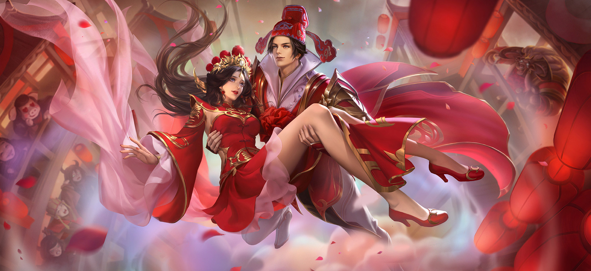 General 1920x882 Honor of Kings Luna fantasy men fantasy art red fantasy girl long hair chinese clothing