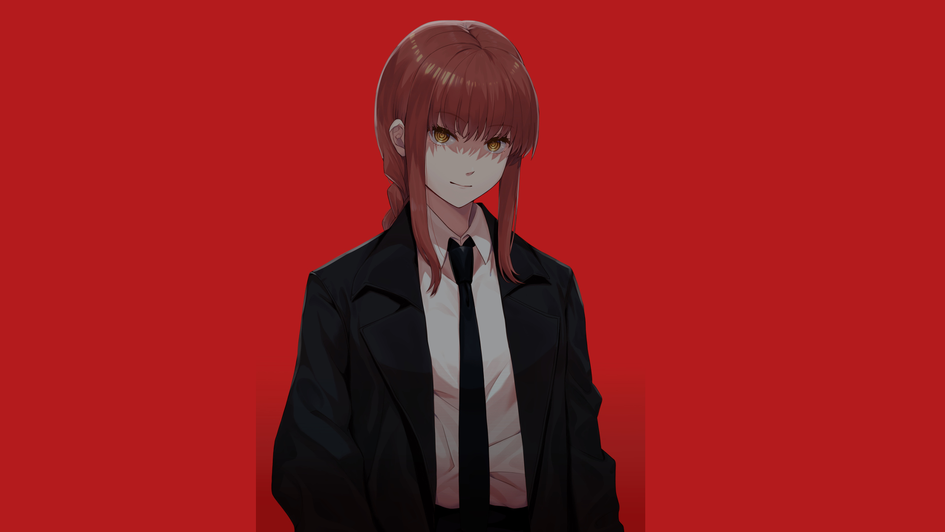 Anime 1920x1080 Chainsaw Man manga artwork drawing Makima (Chainsaw Man) anime anime girls red background simple background redhead yellow eyes tie looking at viewer
