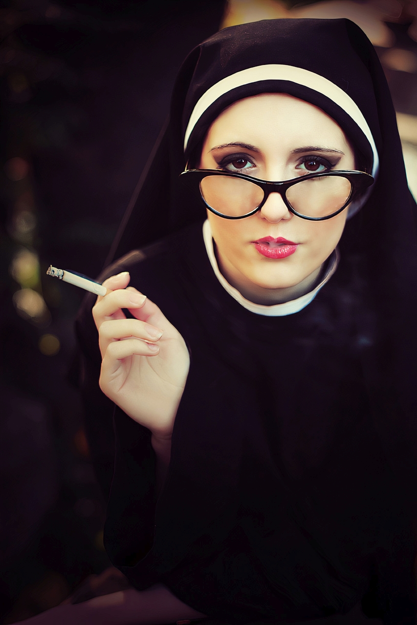 People 853x1280 women model nuns women with glasses pink lipstick smoking outdoors nun outfit