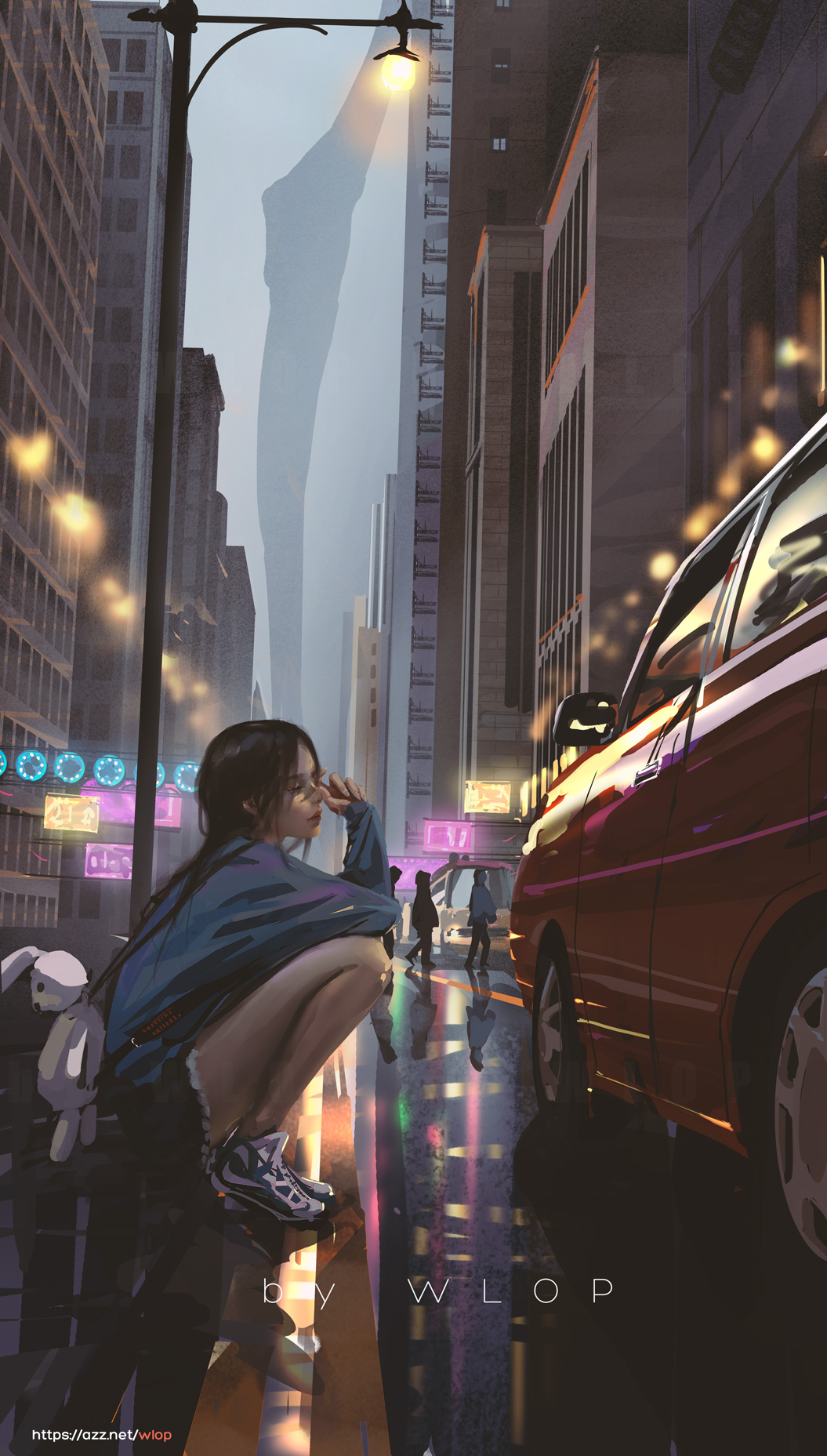 Anime 1055x1857 vertical anime anime girls WLOP car city street