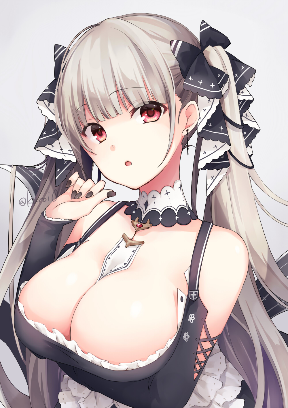 Anime 1000x1414 anime girls Azur Lane Formidable (Azur Lane) Kuroi cleavage twintails silver hair red eyes boobs big boobs huge breasts