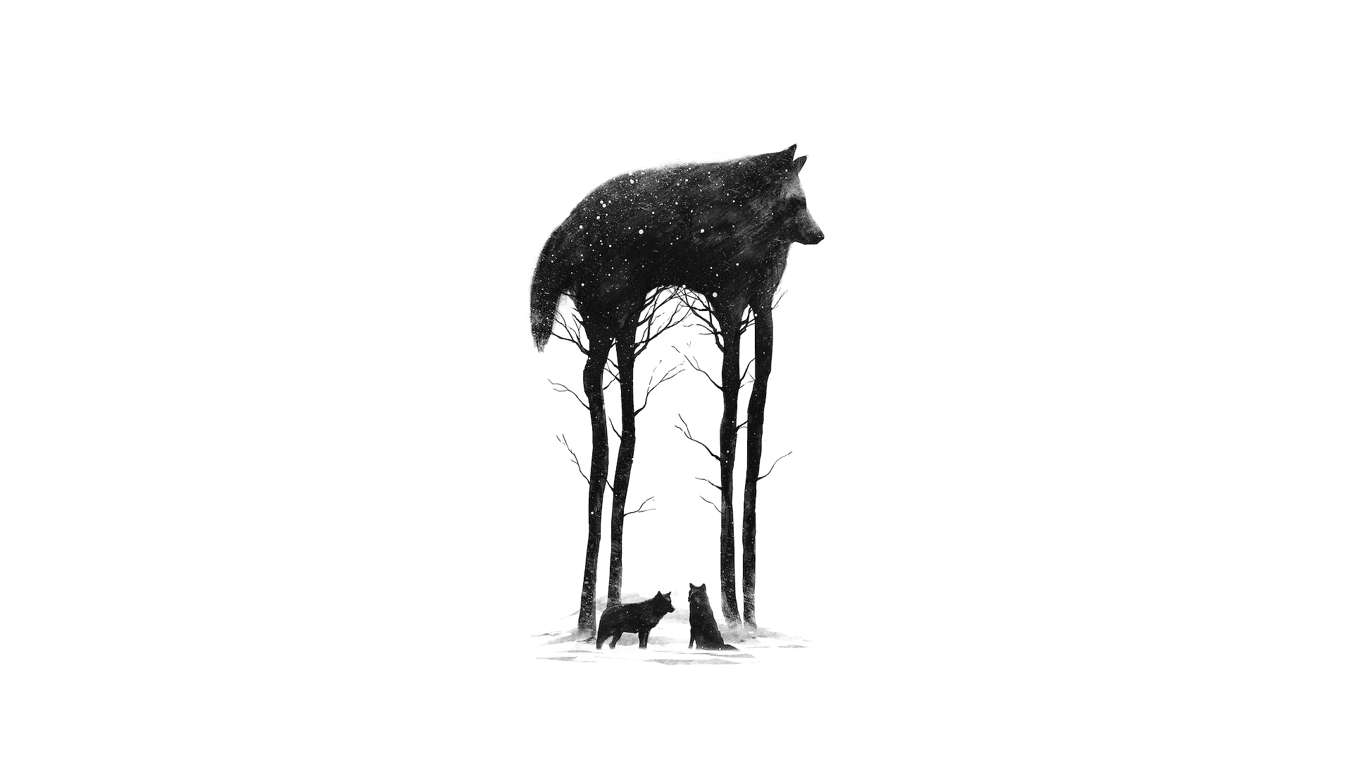 General 1920x1080 simple background white background Dan Burgess minimalism wolf artwork digital art illustration monochrome
