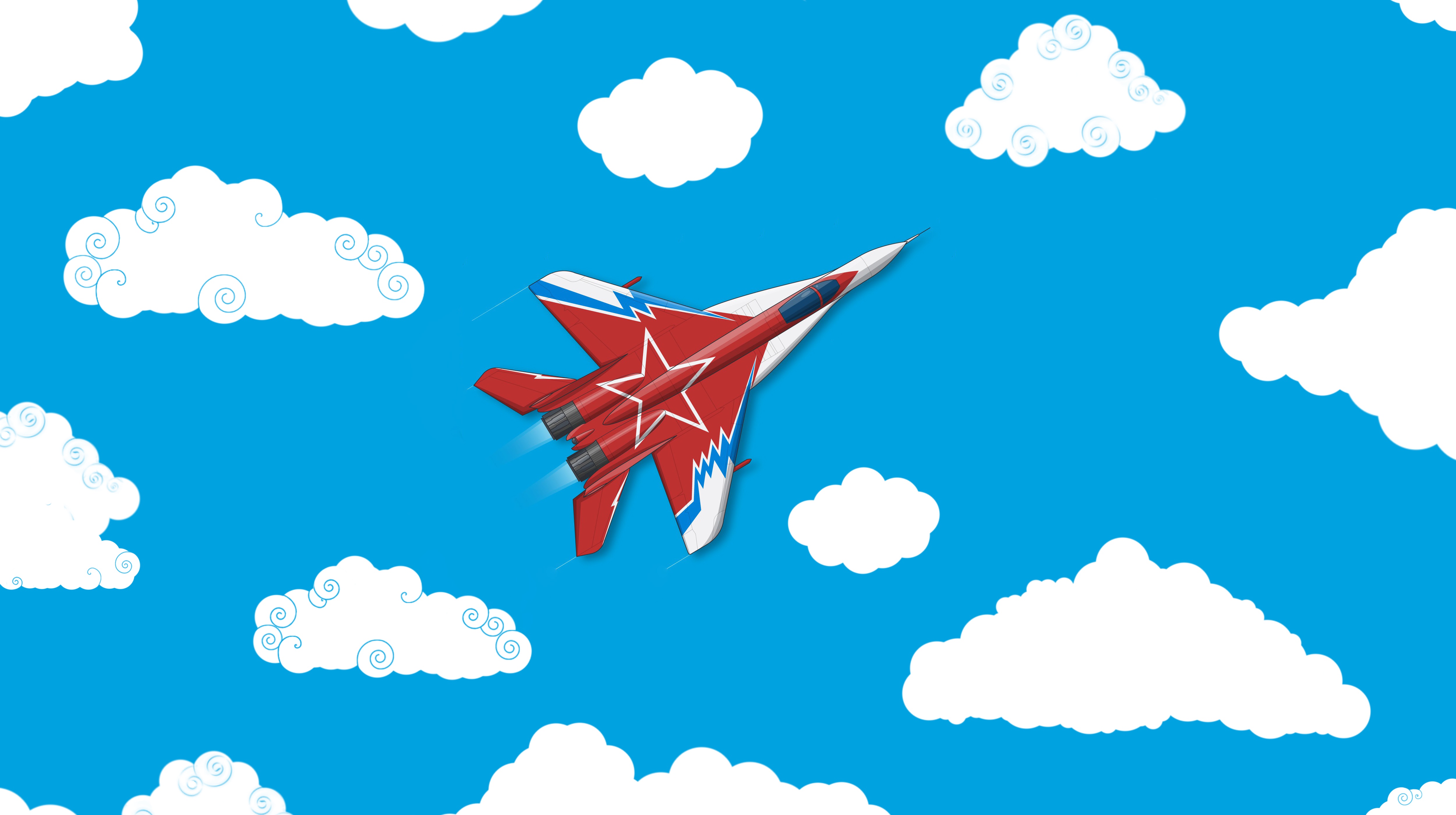 General 5000x2800 artwork military aircraft aircraft red star Mikoyan MiG-29 vehicle military vehicle military jet fighter Russian Air Force minimalism simple background airplane clouds sky
