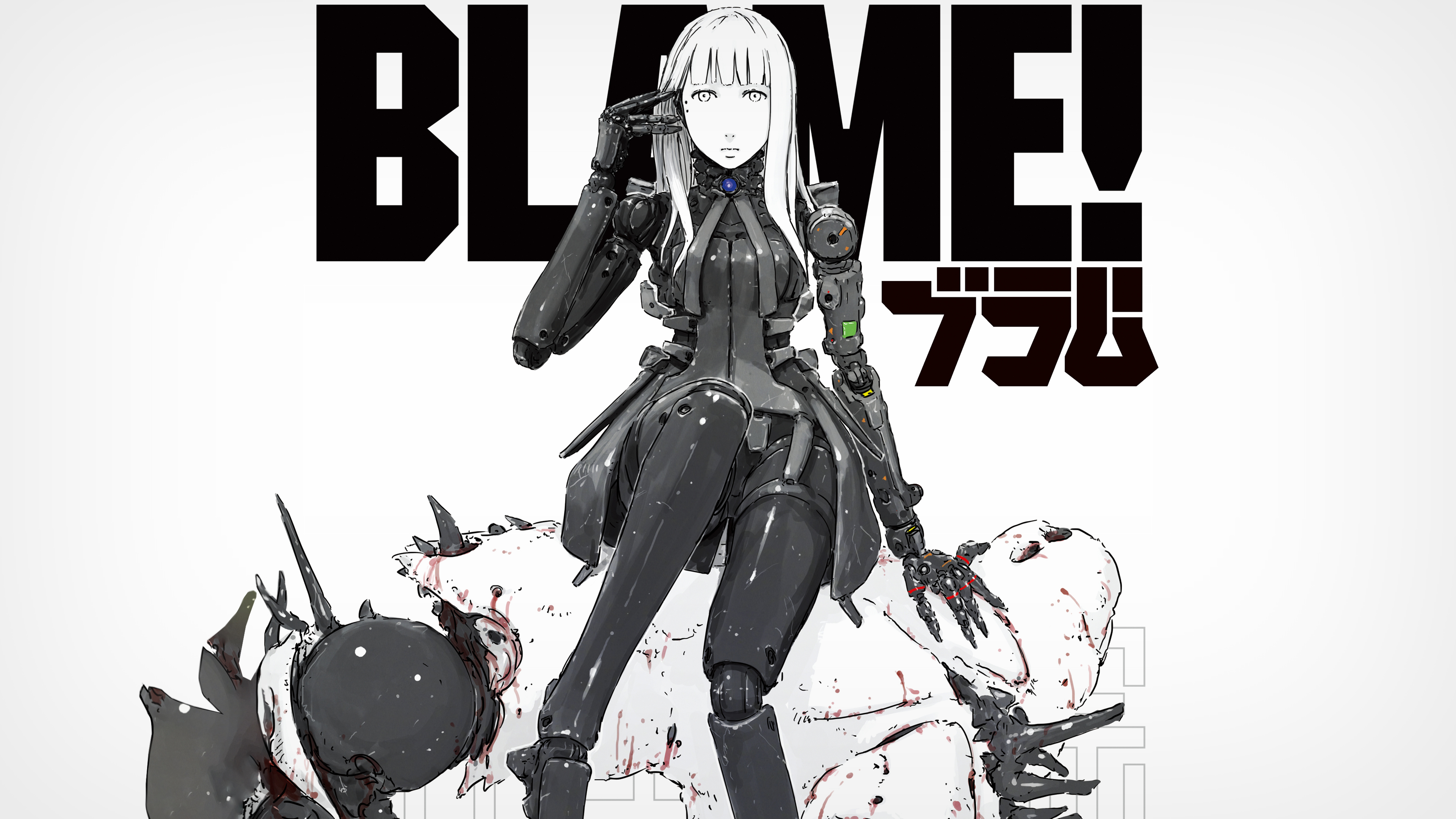 Anime 3840x2160 Blame! Cibo anime girls cyborg simple background white background manga Tsutomu Nihei frontal view