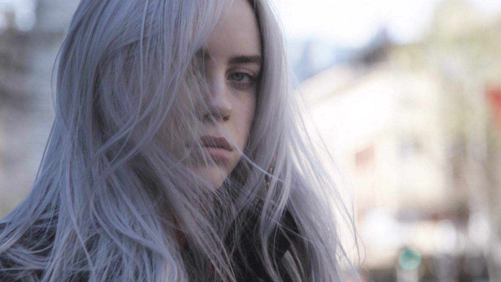 People 1600x900 Billie Eilish singer women face long hair looking at viewer hair in face