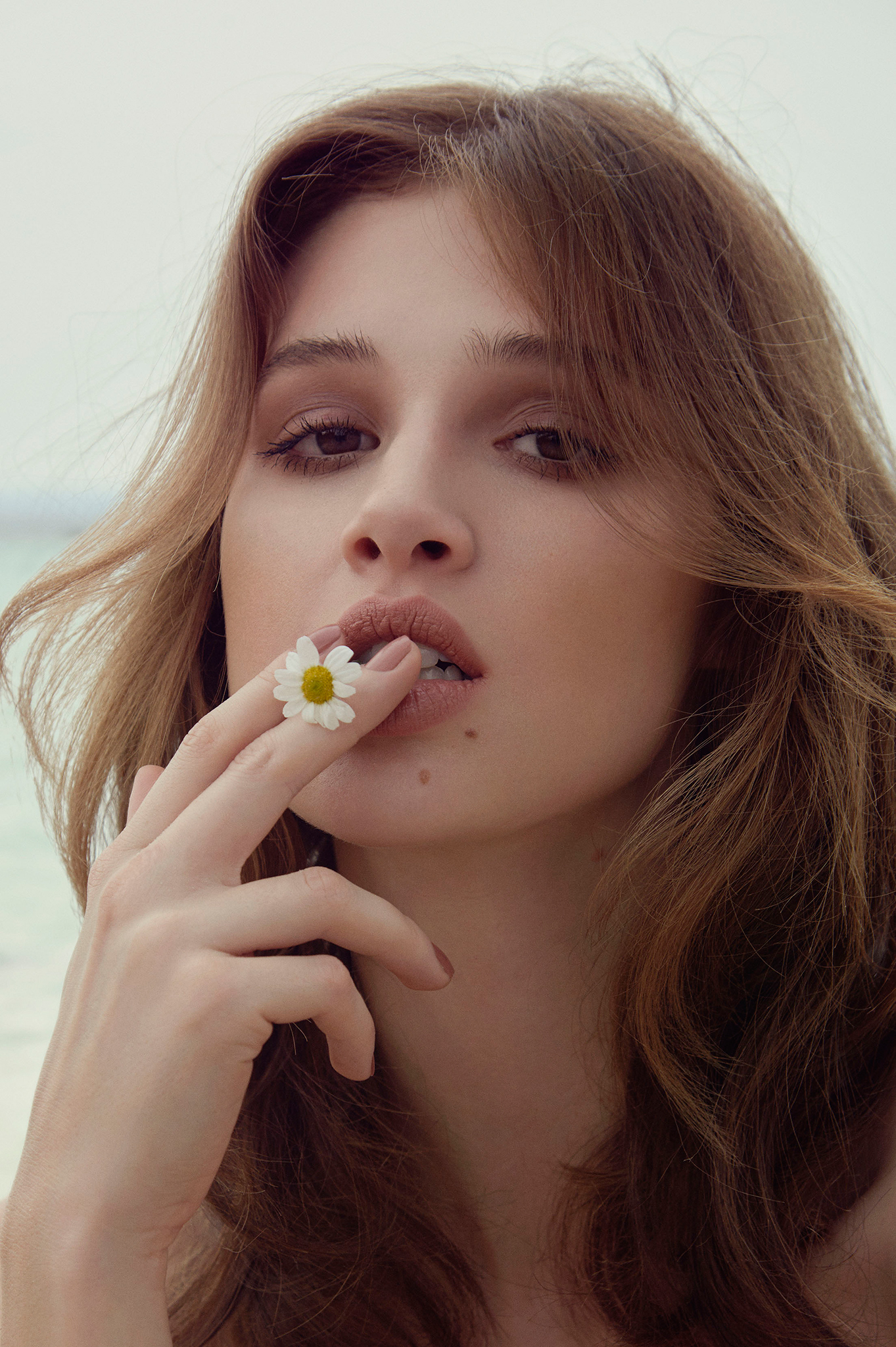 People 1363x2048 Anais Pouliot women model brunette Canadian long hair face Canadian women portrait display closeup flowers looking at viewer