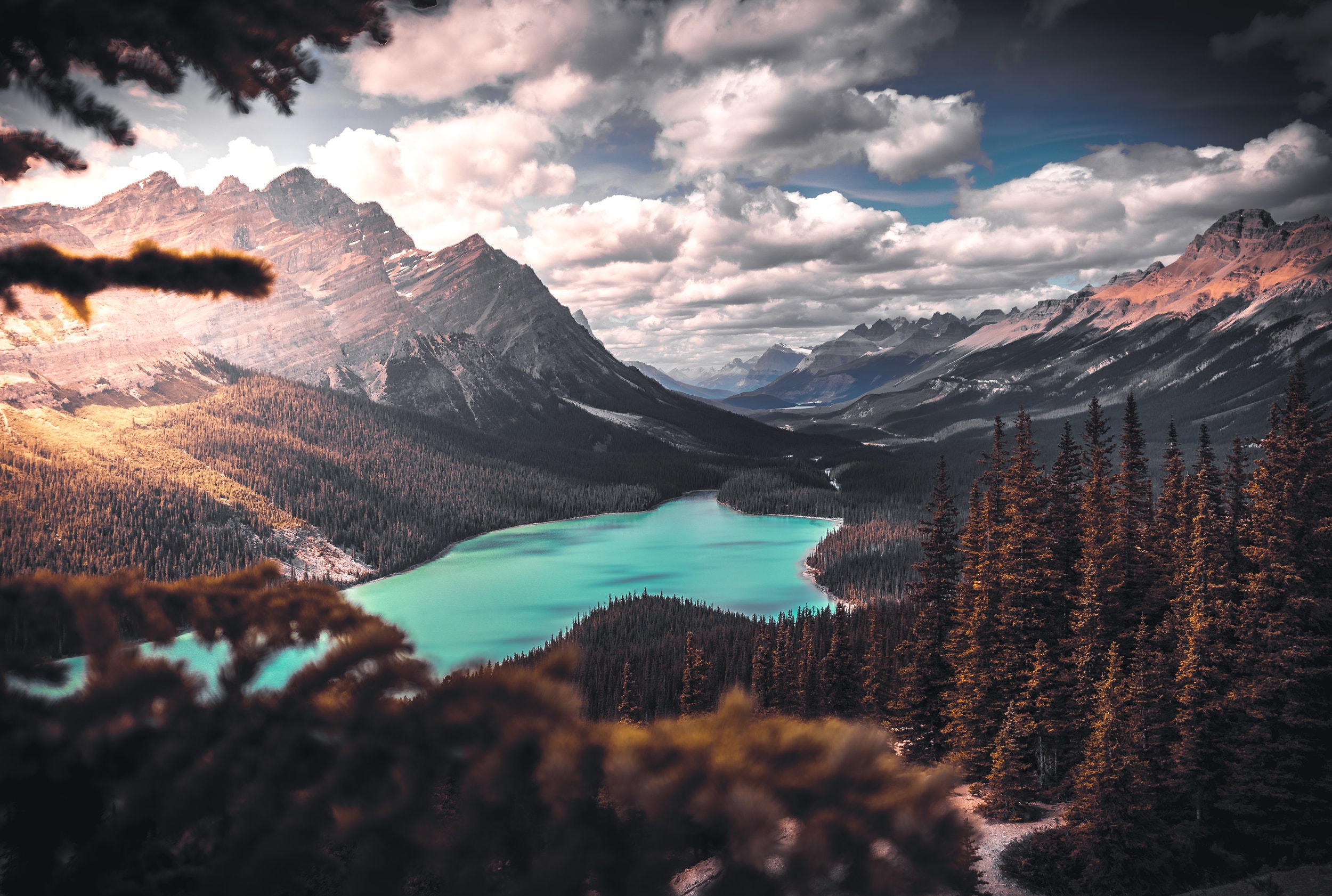 General 2500x1682 landscape mountains sky forest trees lake Peyto Lake Banff National Park Canada