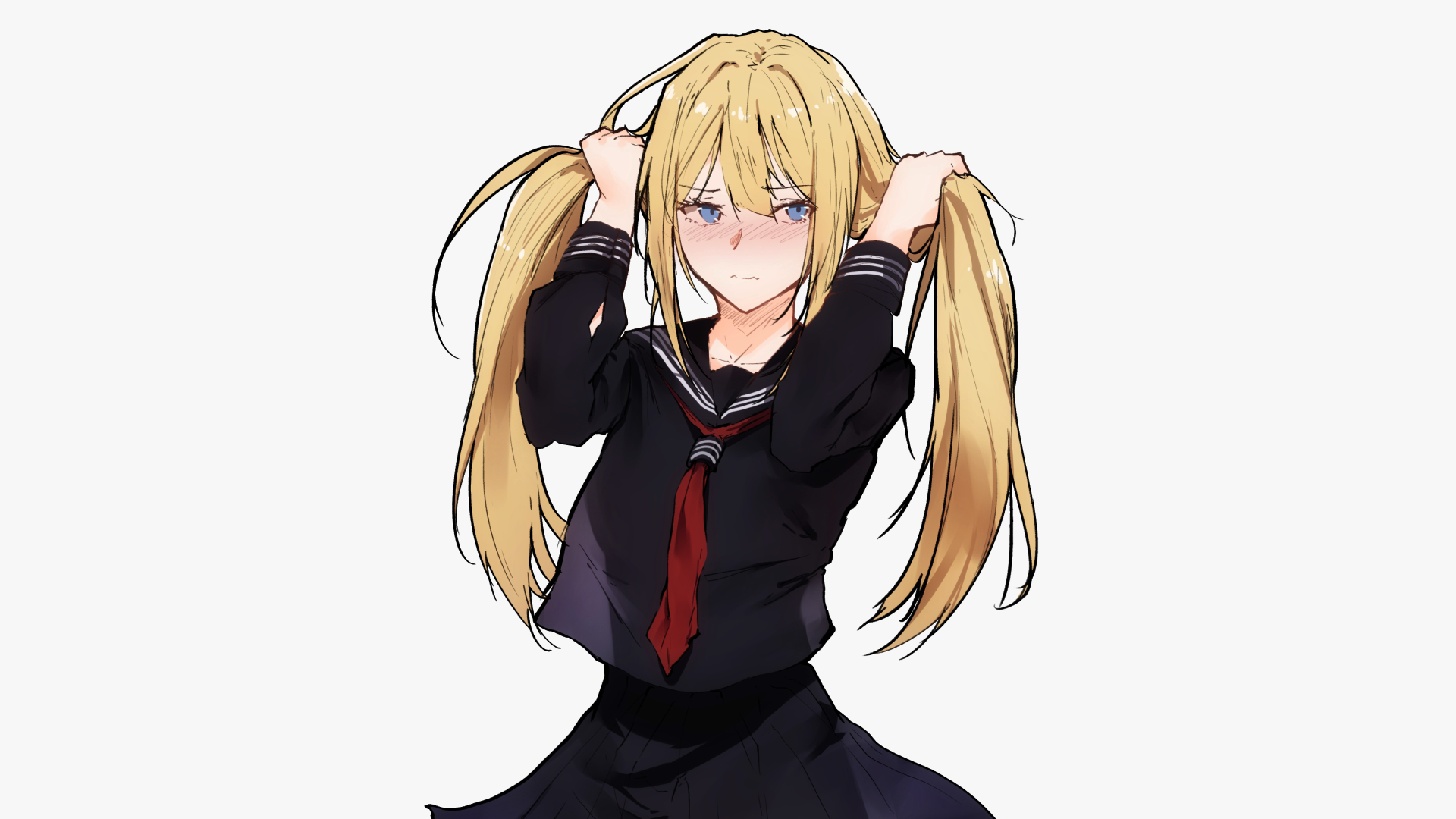 Anime 1920x1080 anime anime girls simple background schoolgirl blonde twintails long hair blushing sailor uniform