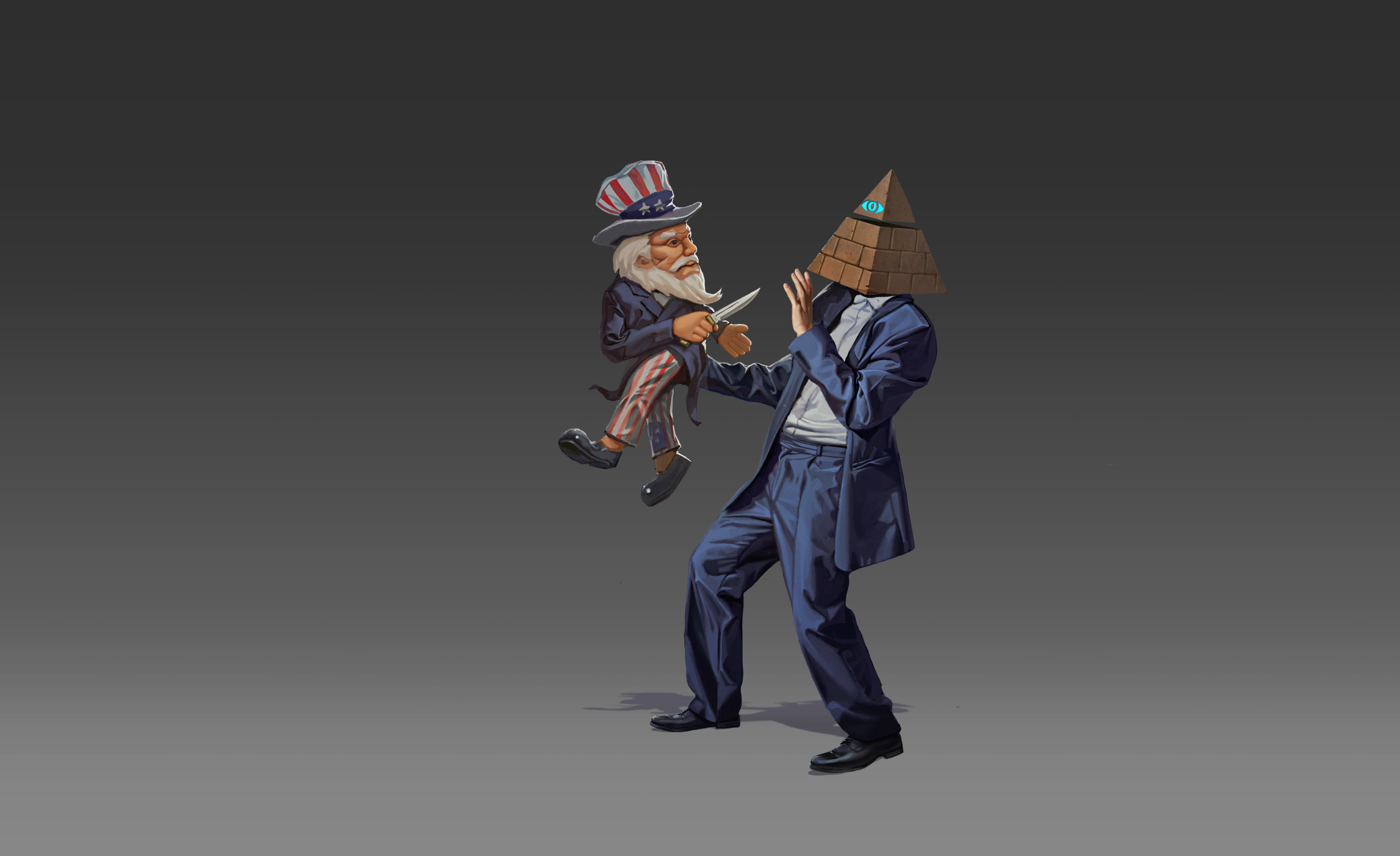 General 2294x1403 Illuminati The Great Awakening Uncle Sam  knife Pyramid Head politics propaganda digital art simple background