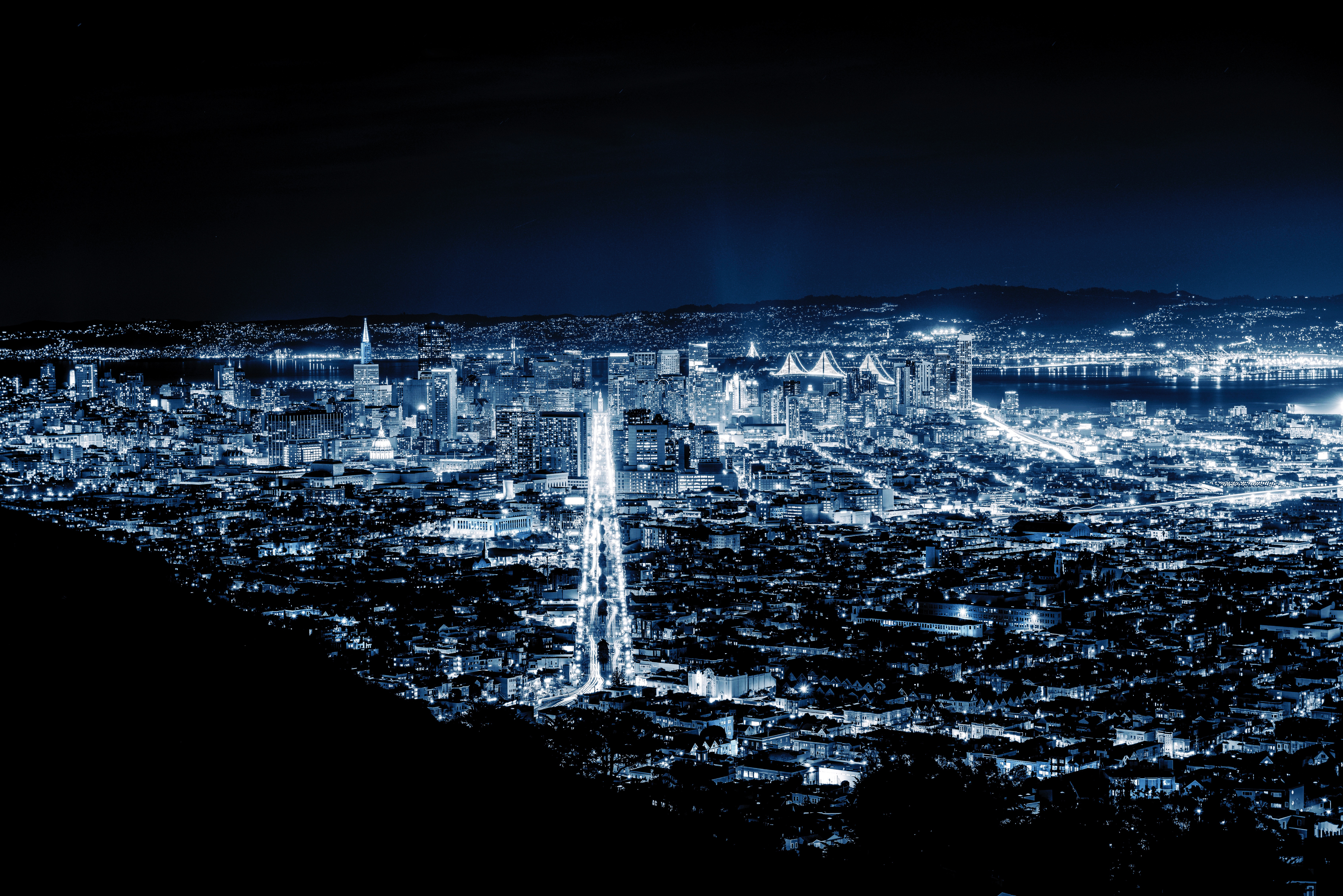 General 7360x4912 cityscape San Francisco lights night aerial view city USA