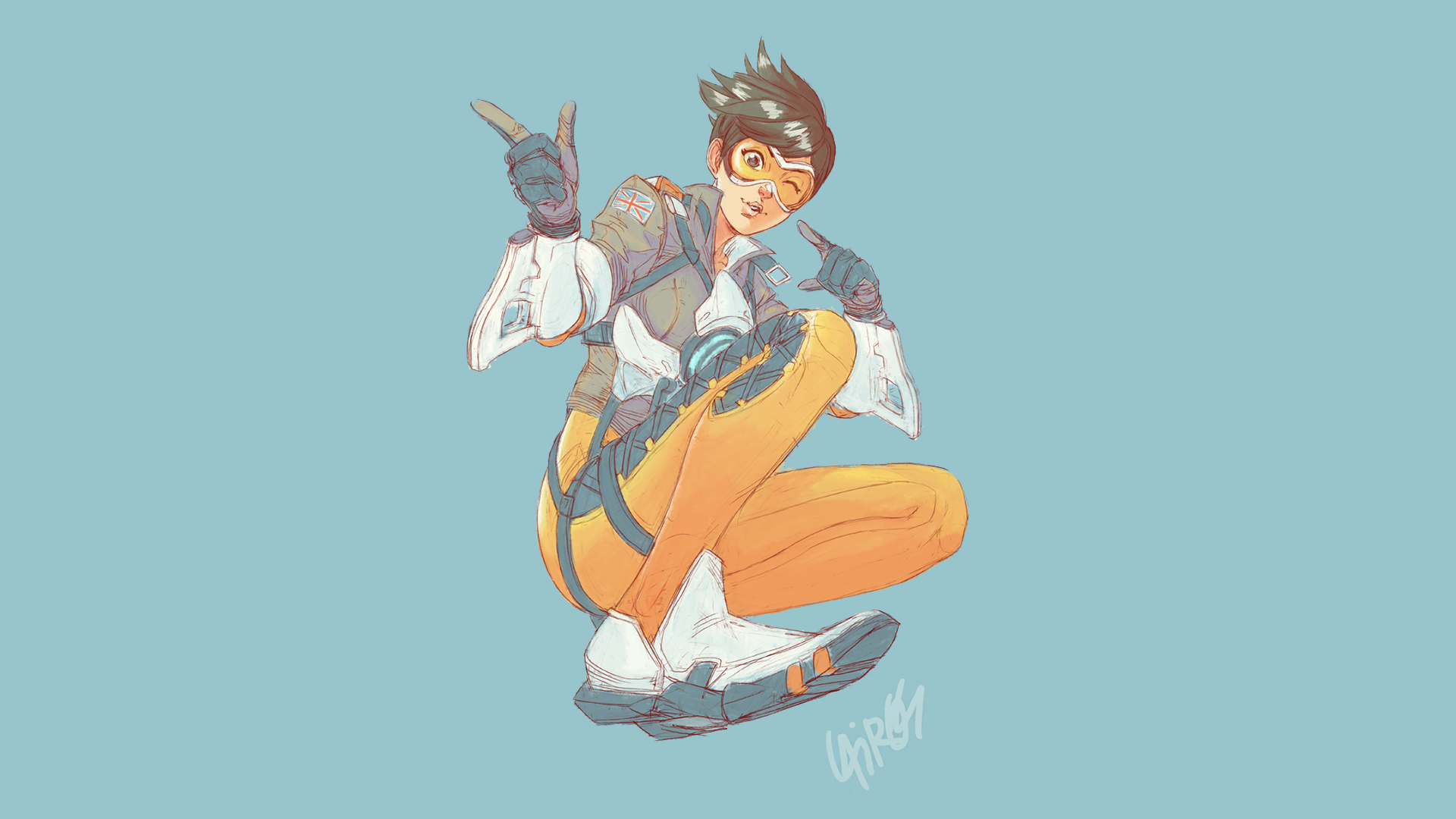 General 1920x1080 Overwatch Tracer (Overwatch) video game characters drawing fan art simple background digital art
