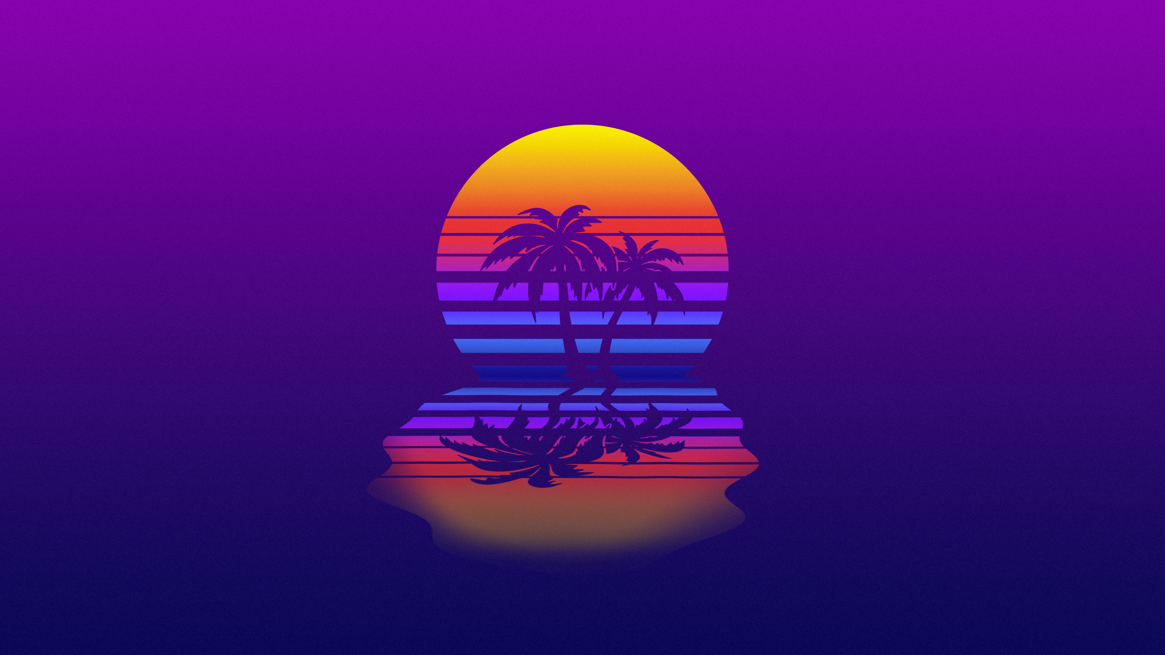 General 3840x2160 sunset retrowave synthwave retro theme retro style digital art simple background palm trees reflection