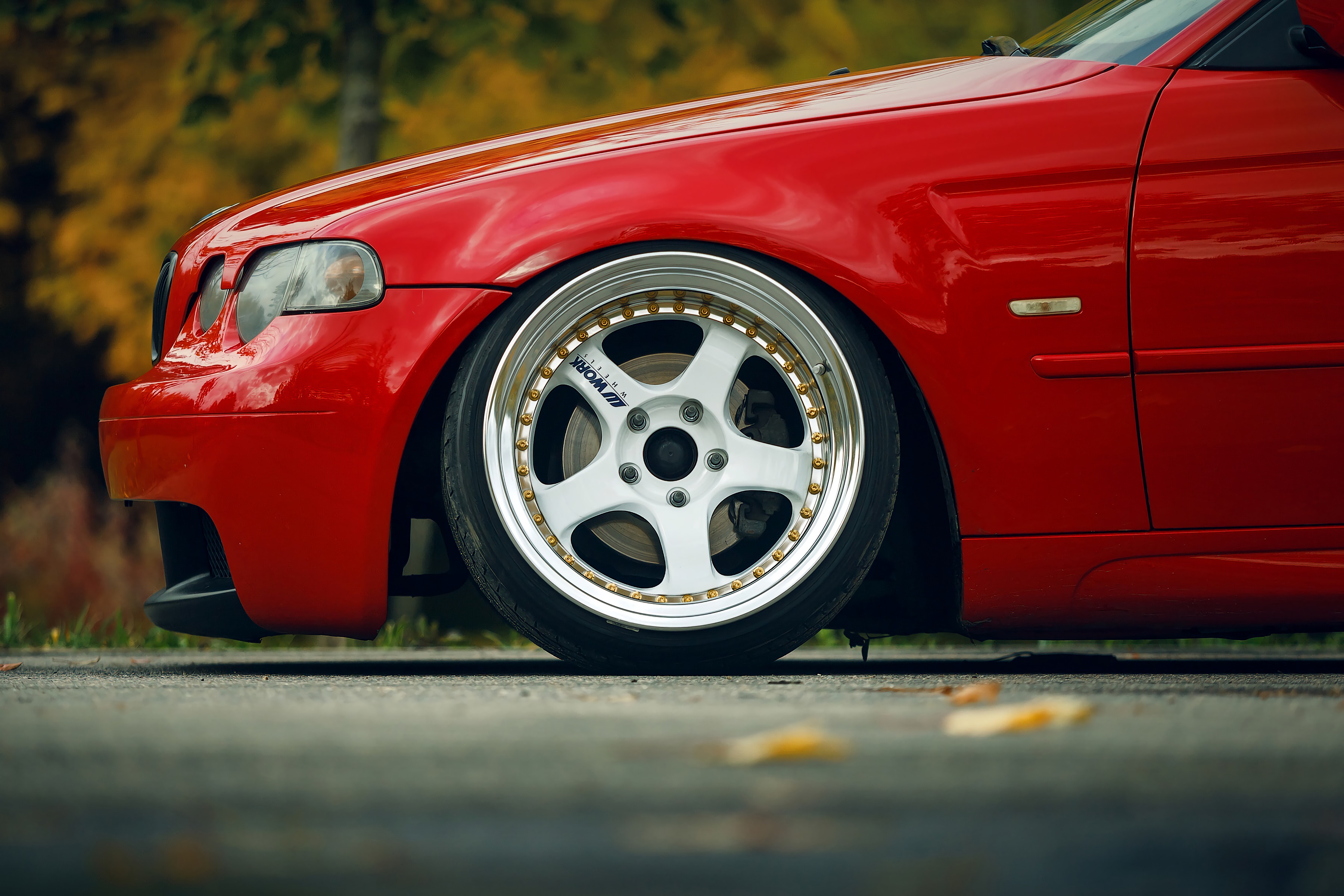 General 3600x2400 BMW stance (cars) Work Wheels red car worm's eye view BMW E46/5 wheels BMW 3 Series red cars vehicle