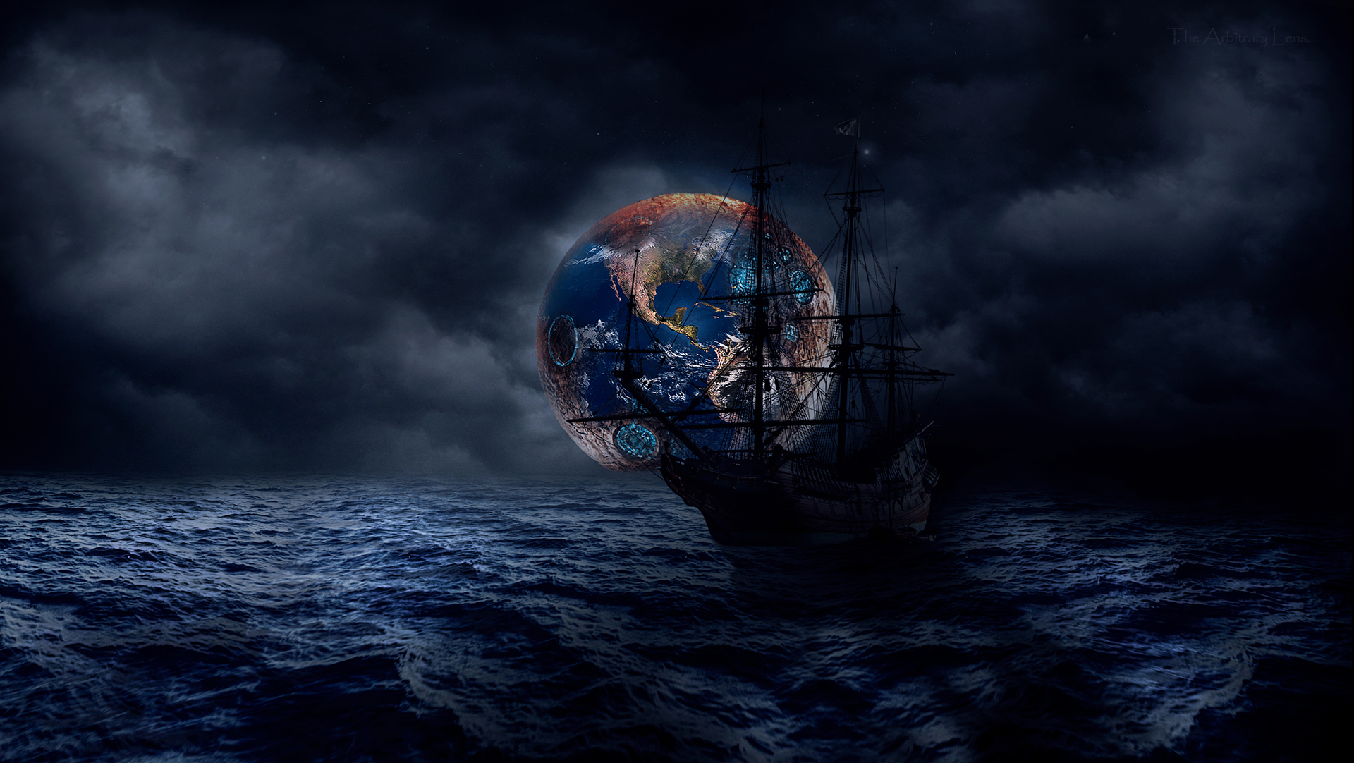General 1920x1082 ship Pirate ship boat blue sea planet space night clouds digital art dark Monkey D. Luffy