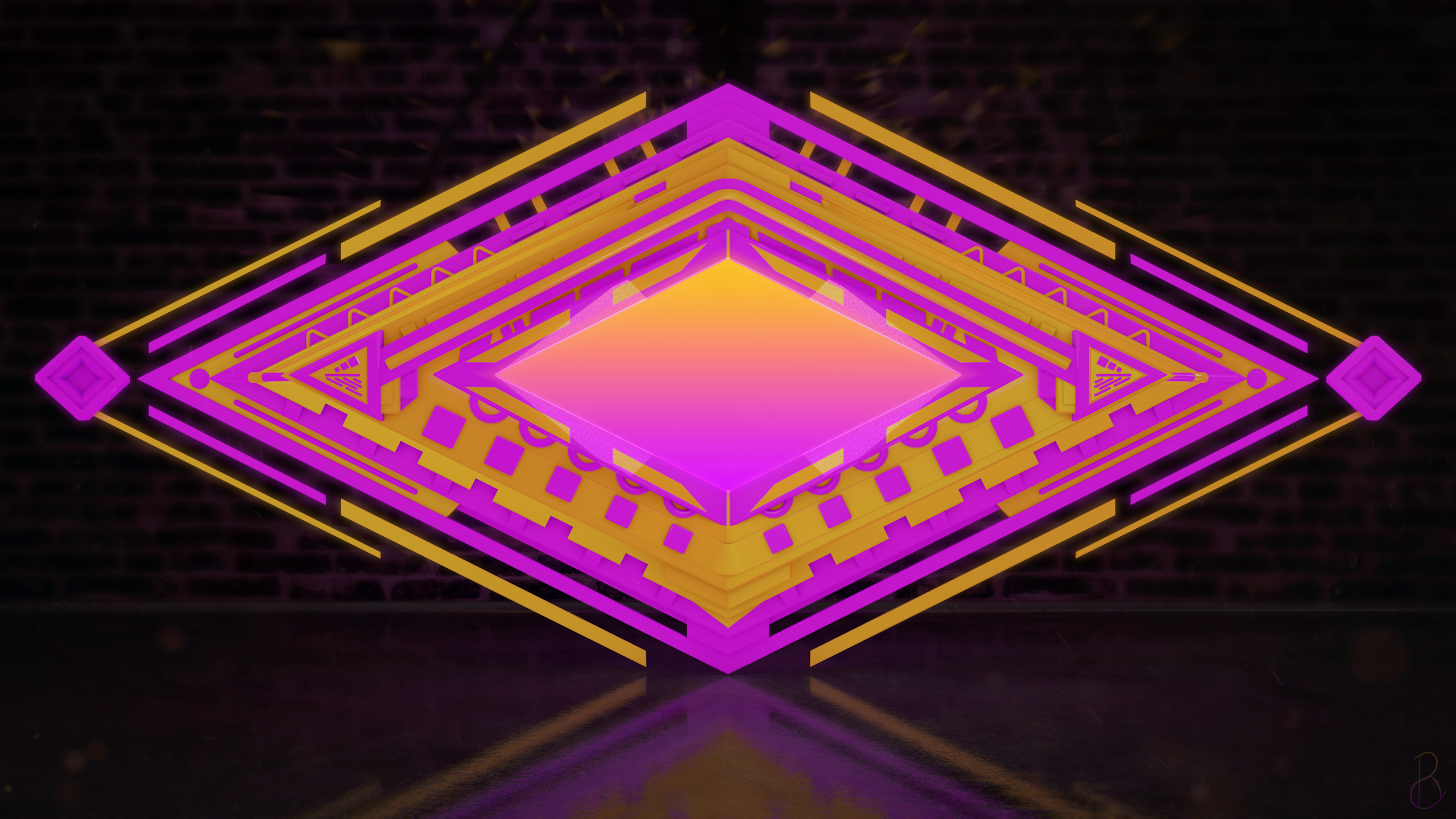 General 2560x1440 rhombus abstract crystal  geometric figures geometry 3D Abstract bright warm colors saturation glowing reflection pink