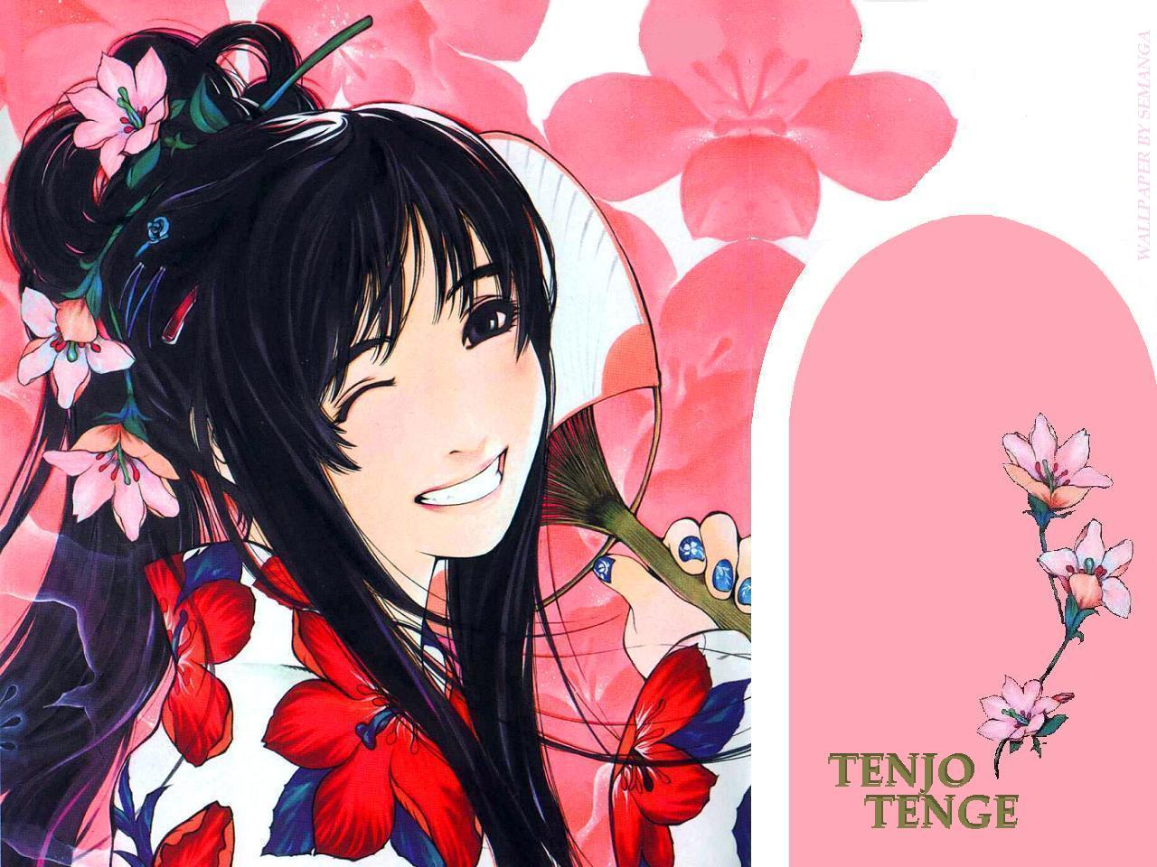 Anime 1280x960 anime Tenjou Tenge anime girls dark hair painted nails flower in hair
