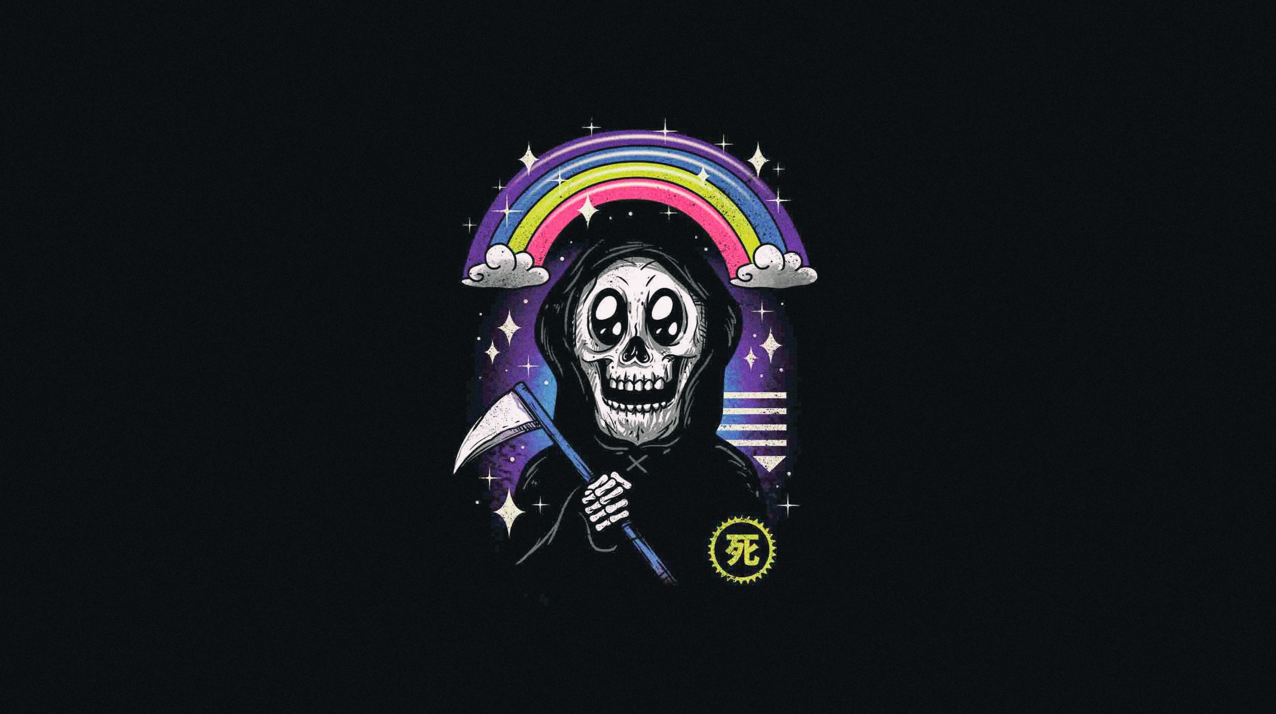 General 2500x1400 artwork rainbows Grim Reaper skull