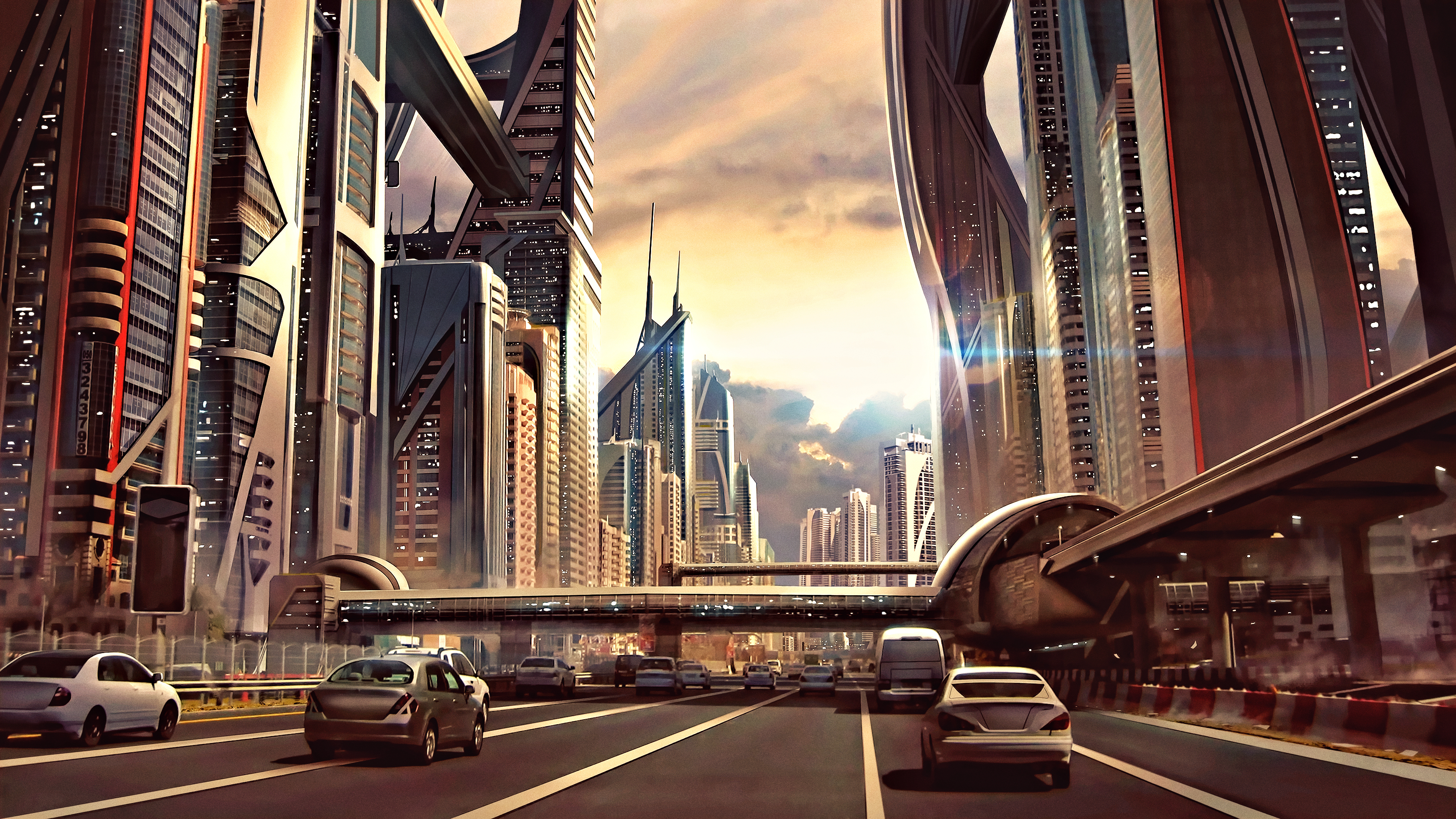 General 3840x2160 futuristic city futuristic science fiction digital art concept art artwork fan art CGI cyberpunk cyber city cityscape urban car traffic road
