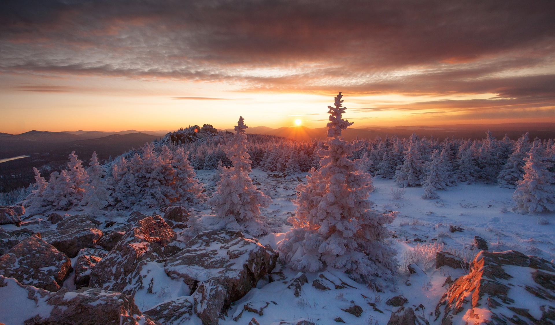 General 1920x1127 Russia nature trees winter sunlight cold snow sunset