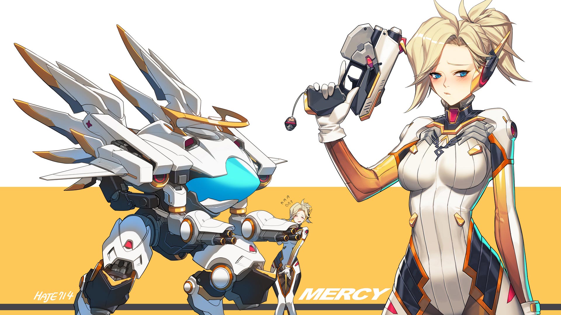 General 1920x1080 Mercy (Overwatch) Overwatch wings angel wings mechs gun video game characters