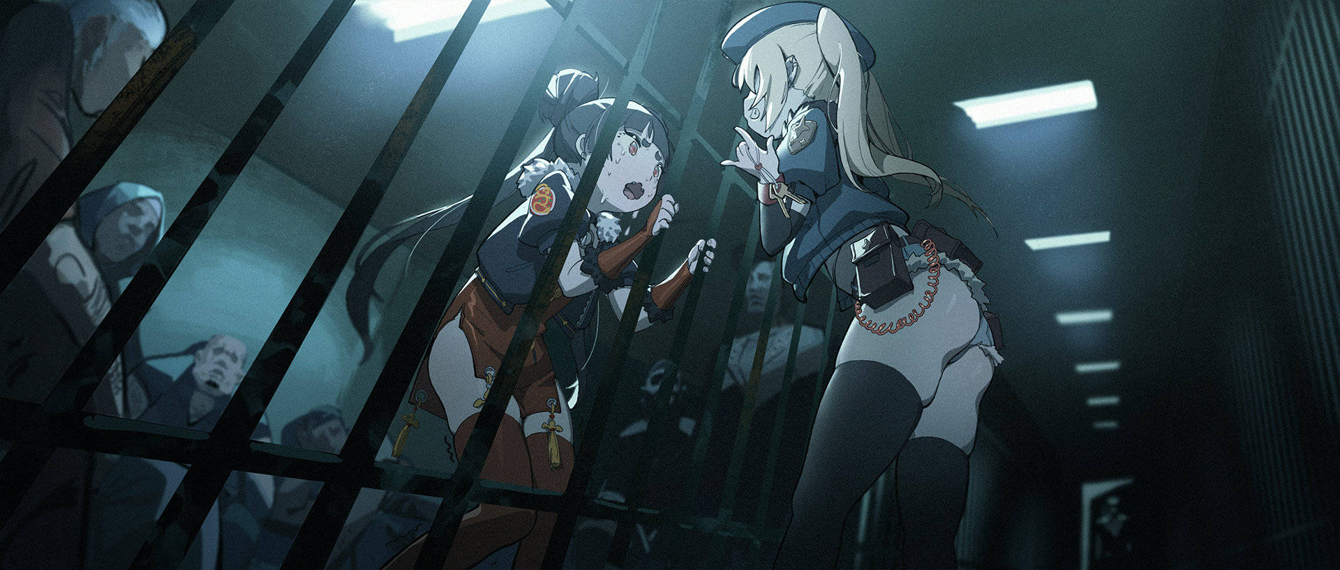 Anime 1920x817 anime girls artwork ass prison anime original characters low-angle Waterkuma