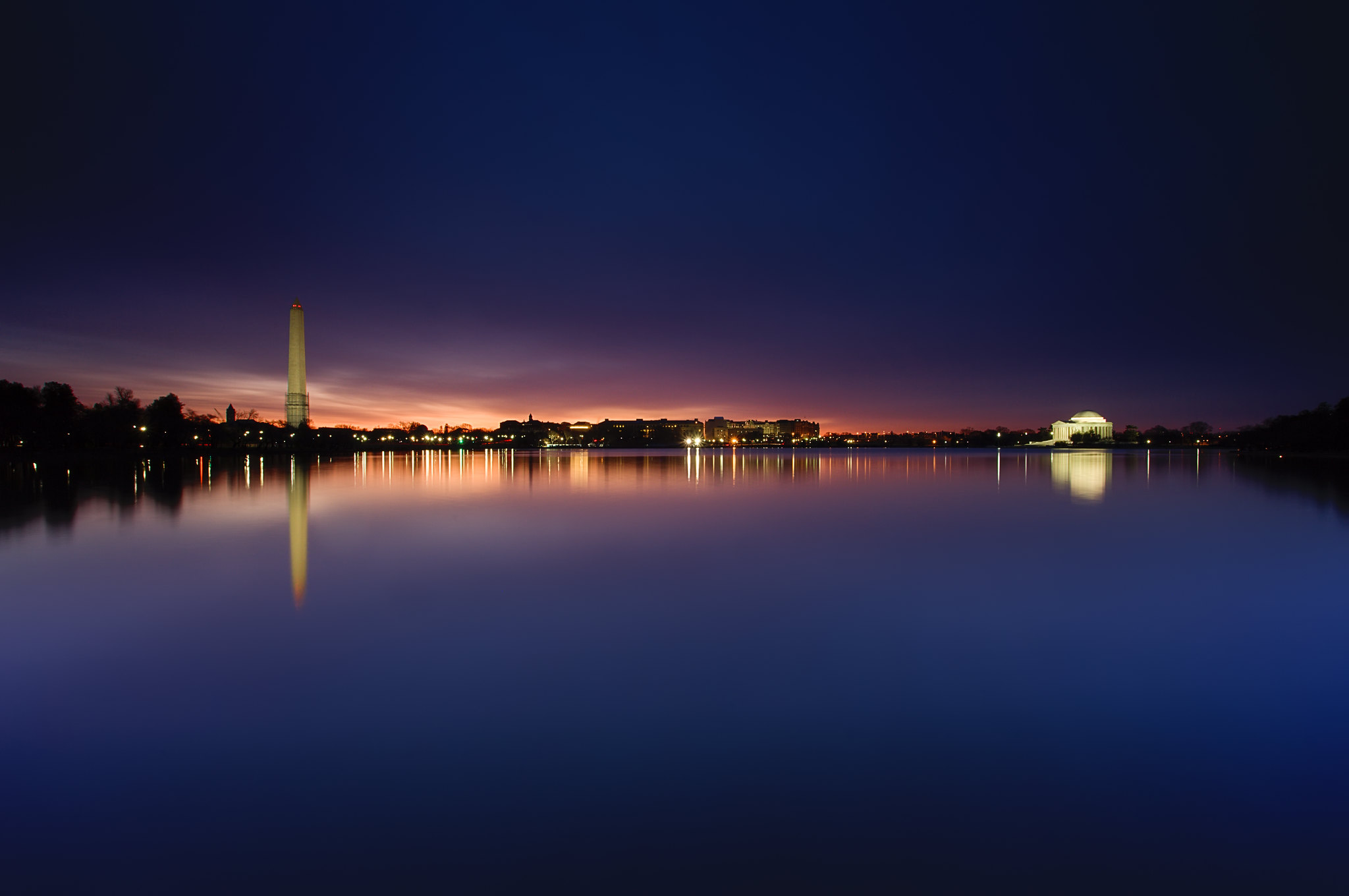 General 2048x1360 Washington, D.C. Washington Monument capital Tidal Basin water reflection sunrise dK.i Photography Obelisk USA Jefferson Memorial dawn low light