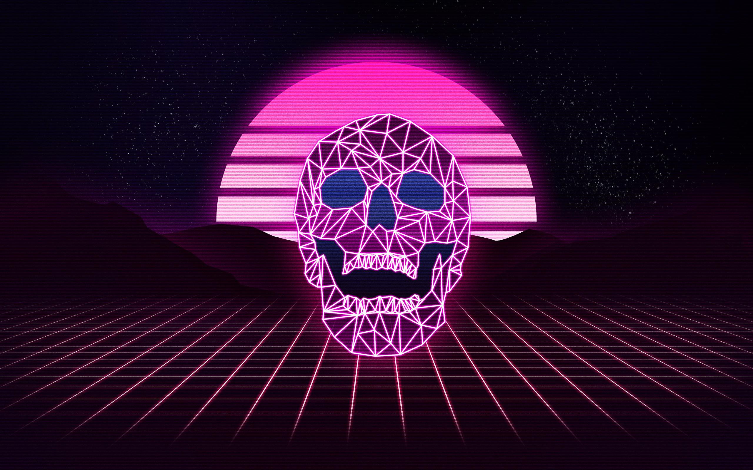 General 2560x1600 skull neon synthwave digital art