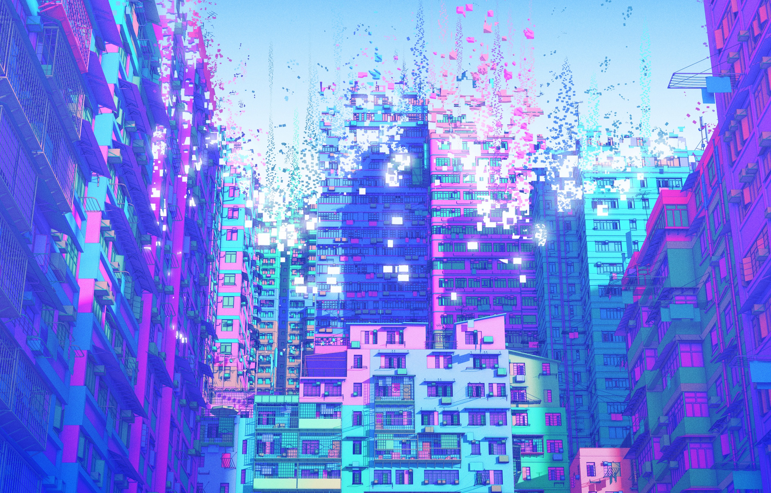 General 2500x1600 colorful digital art artwork city cityscape purple