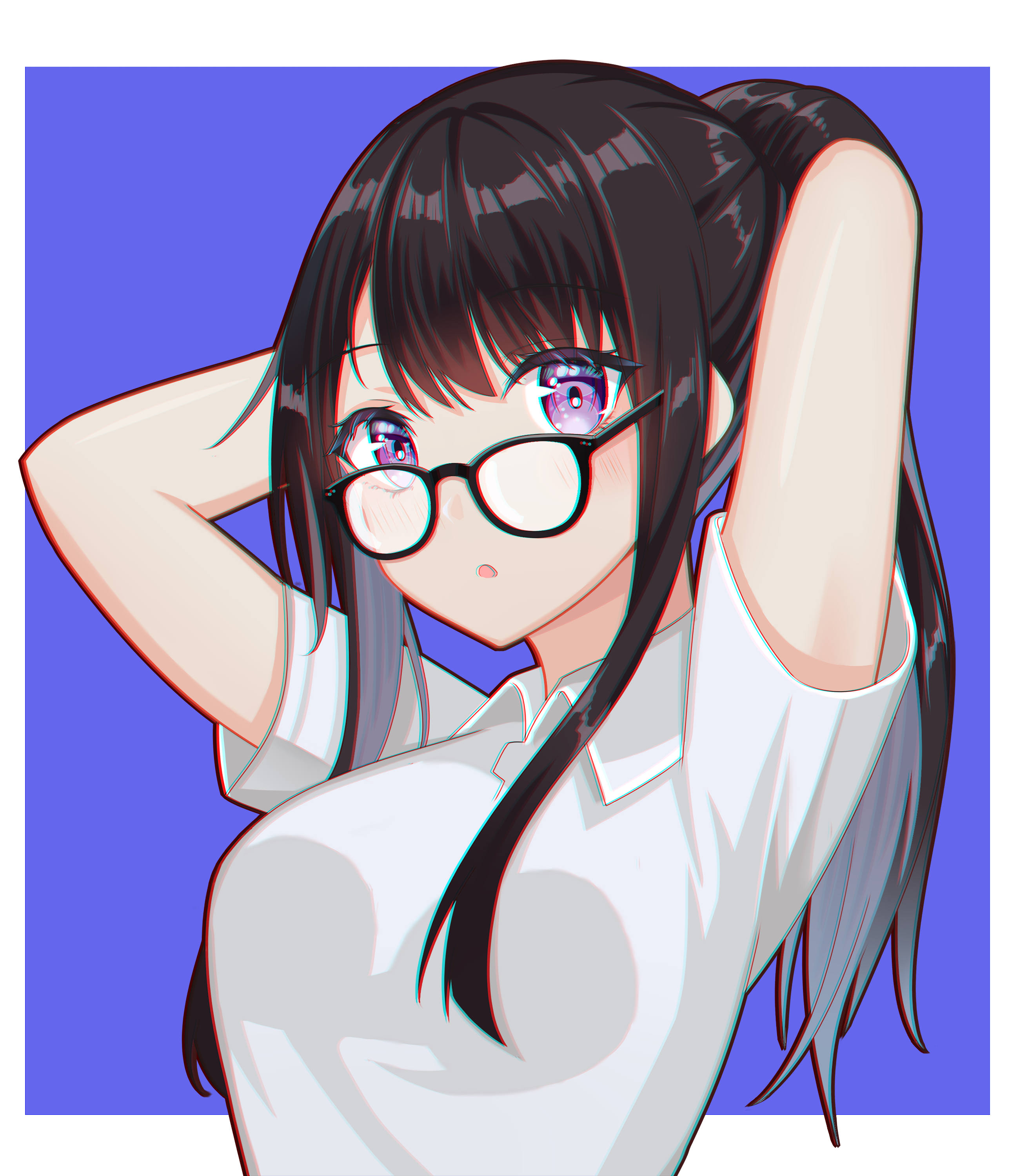 Anime 2599x3000 anime anime girls digital art artwork 2D portrait display CrysWorks dark hair ponytail purple eyes glasses