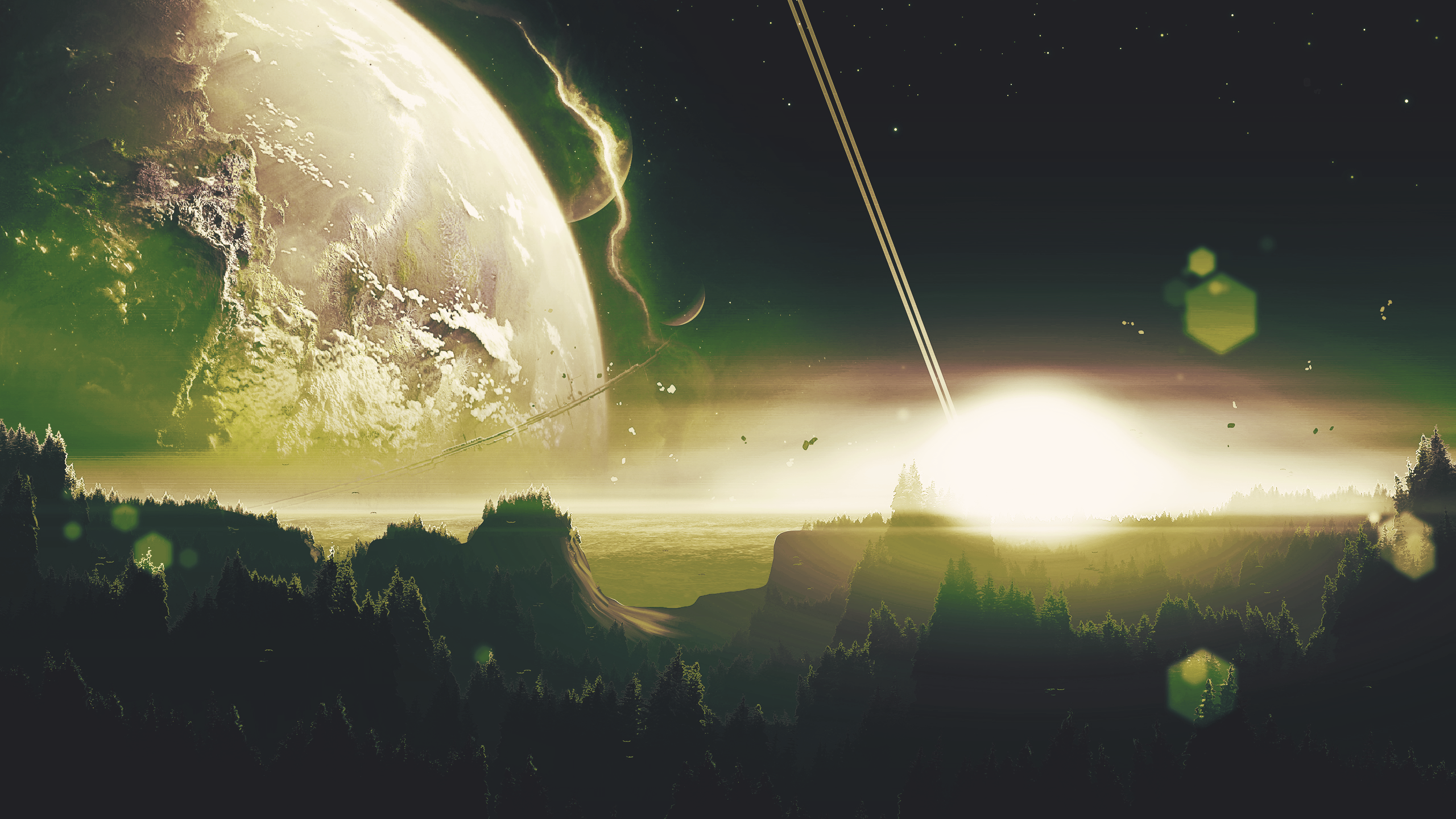 General 2560x1440 planet green Sun light effects digital art science fiction space CGI