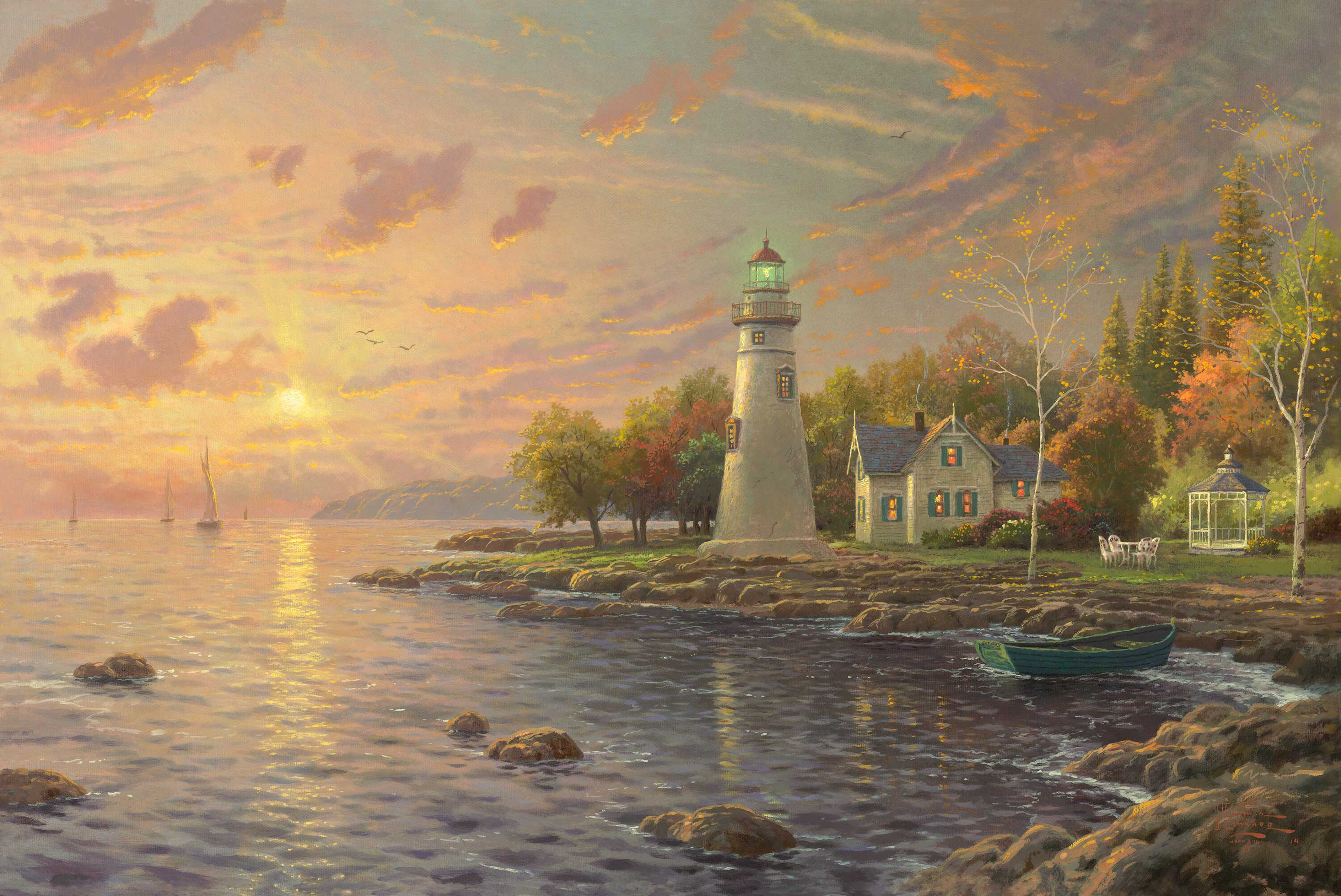 General 4272x2854 lighthouse painting artwork water sunlight house