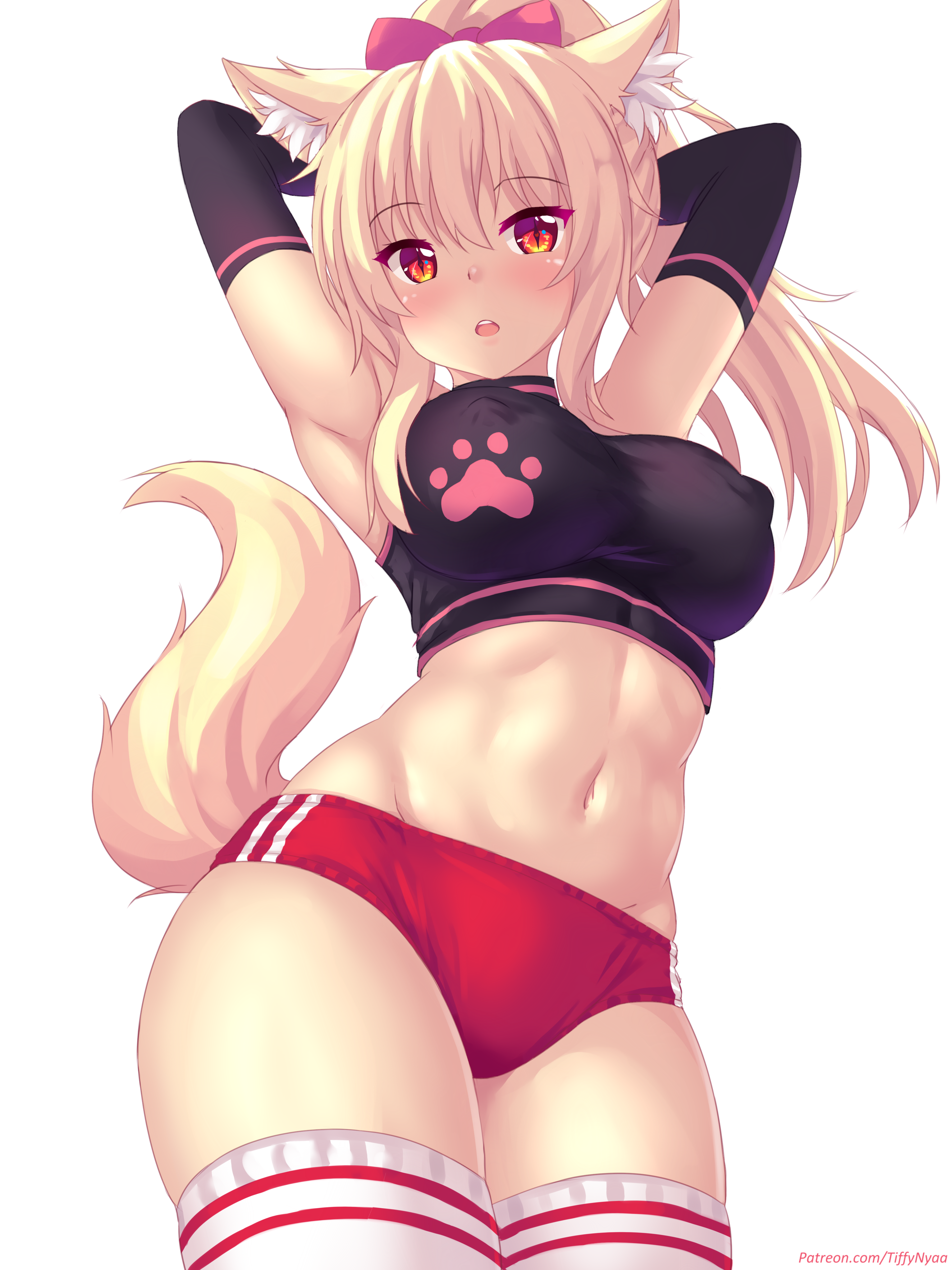 Anime 3600x4800 animal ears hard nipples fast-runner-2024 tail thigh-highs Tiffy white background