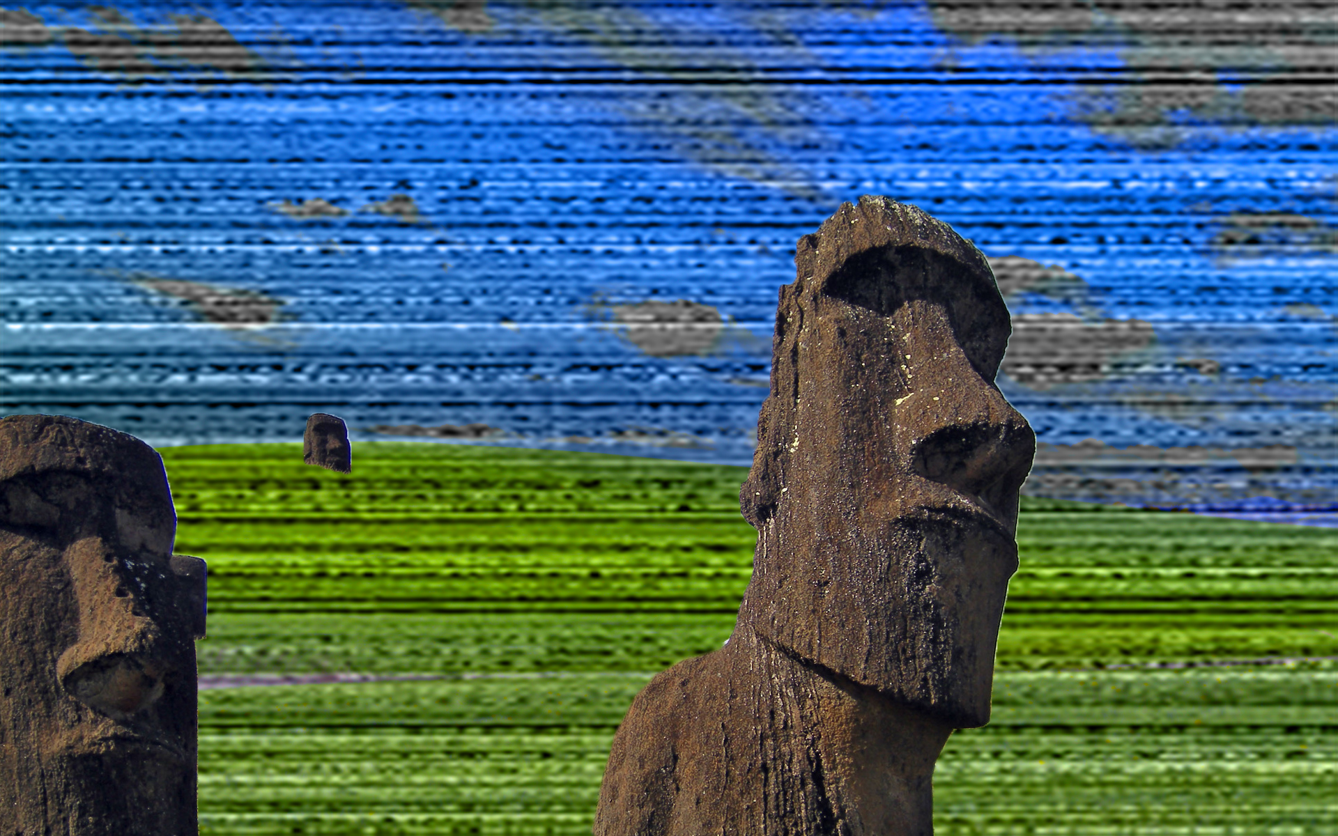 General 1920x1200 glitch art Windows XP hills Moai bliss digital art