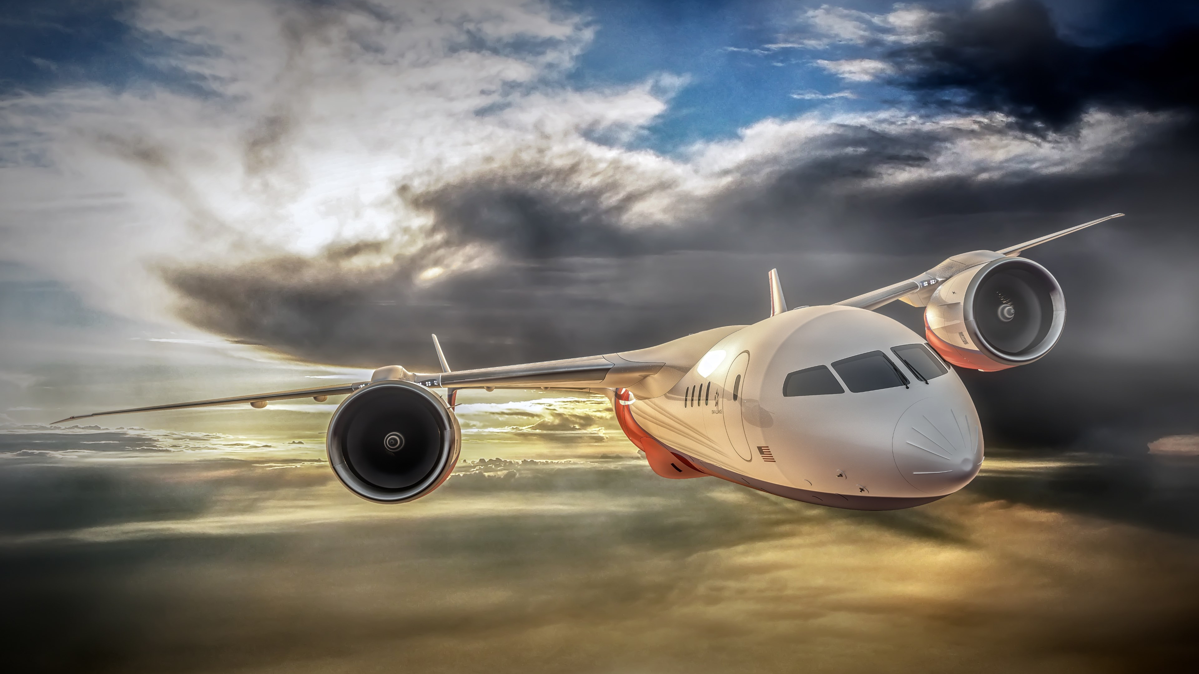 General 3840x2160 landscape storm aircraft Rolls-Royce turbines airplane vehicle sky clouds digital art