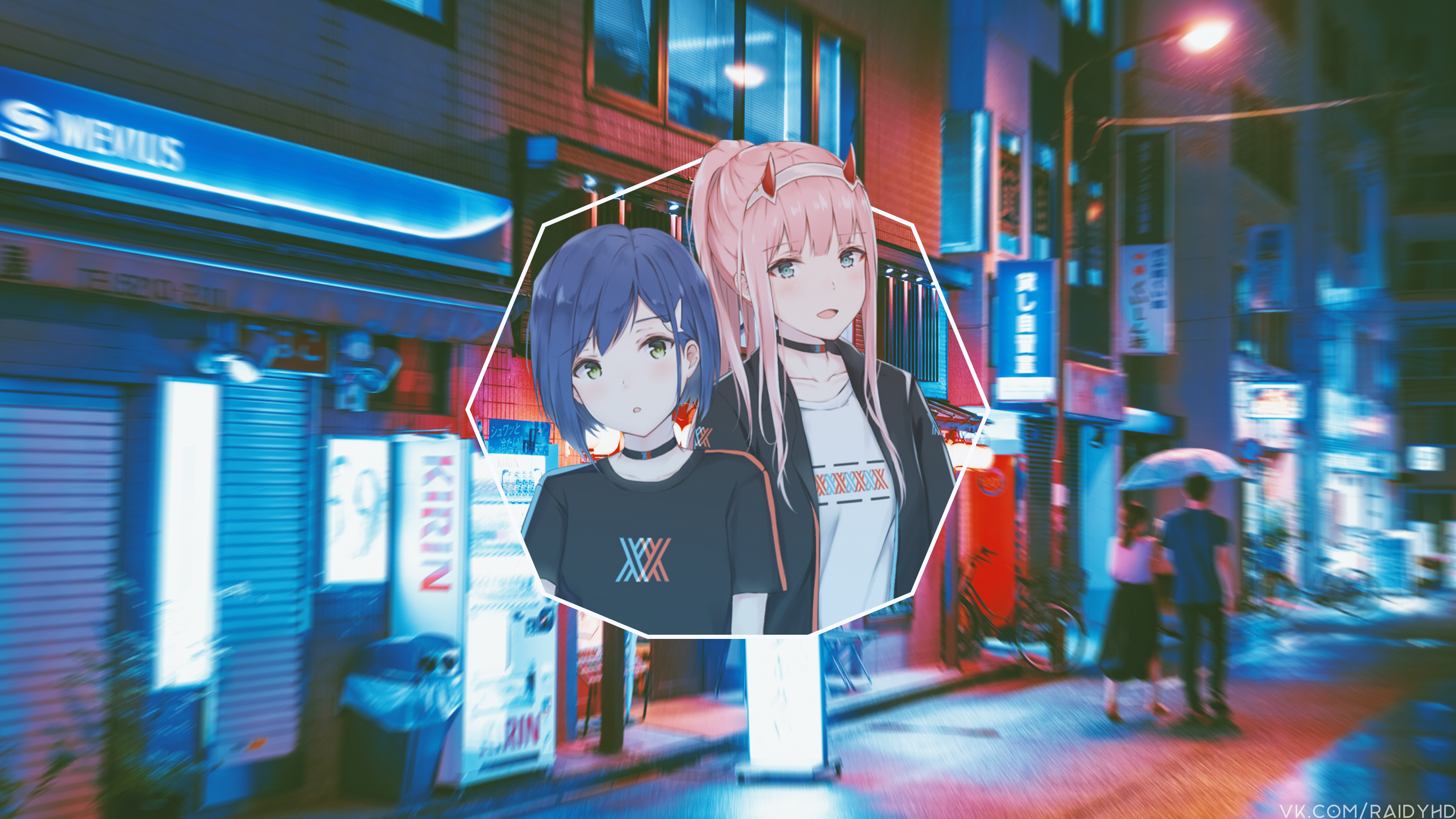Anime 3840x2160 anime girls anime picture-in-picture Darling in the FranXX Zero Two (Darling in the FranXX) Ichigo (Darling in the FranXX) short hair green eyes