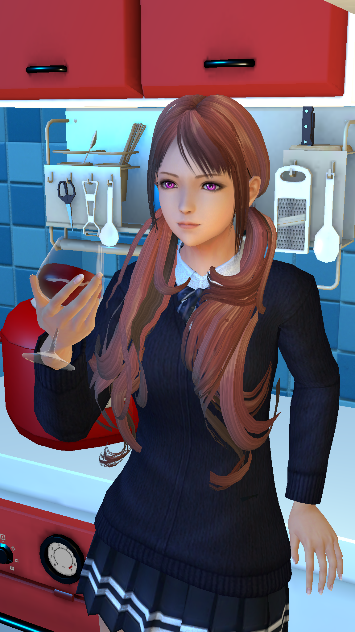 Anime 1151x2048 anime Game CG school uniform 3D Abstract anime girls long hair kitchen