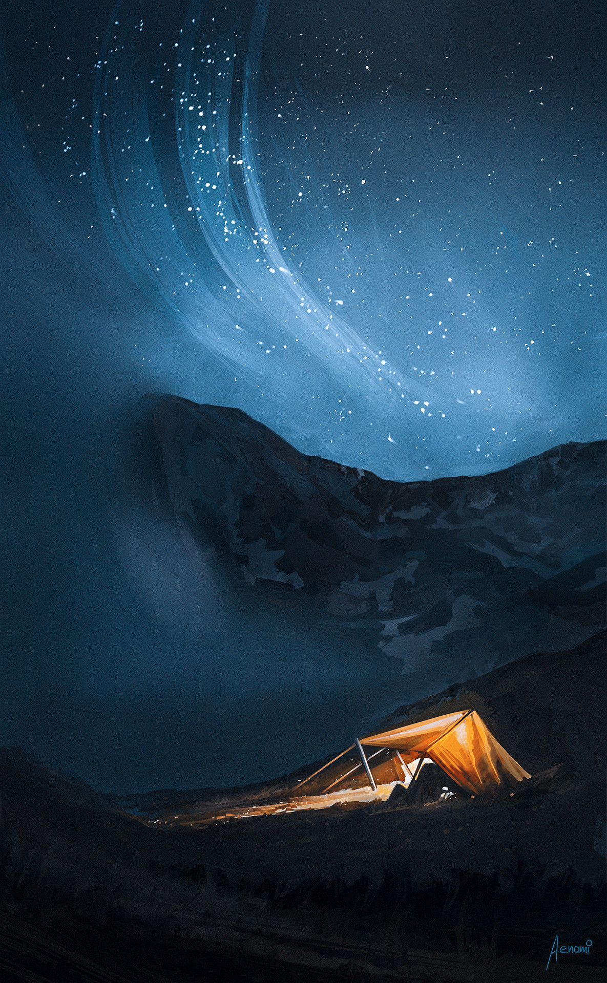 General 1185x1920 Aenami artwork night camp stars night sky tent nature cyan