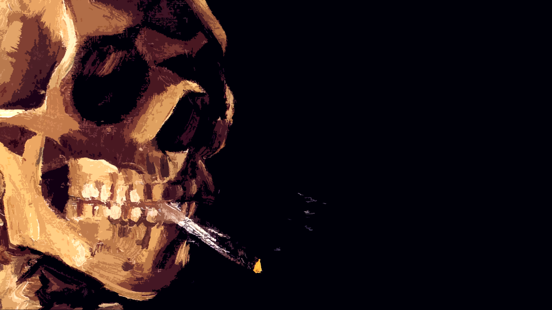 General 1920x1080 Vincent van Gogh classic art digital art skeleton smoking cigarettes skull painting brown