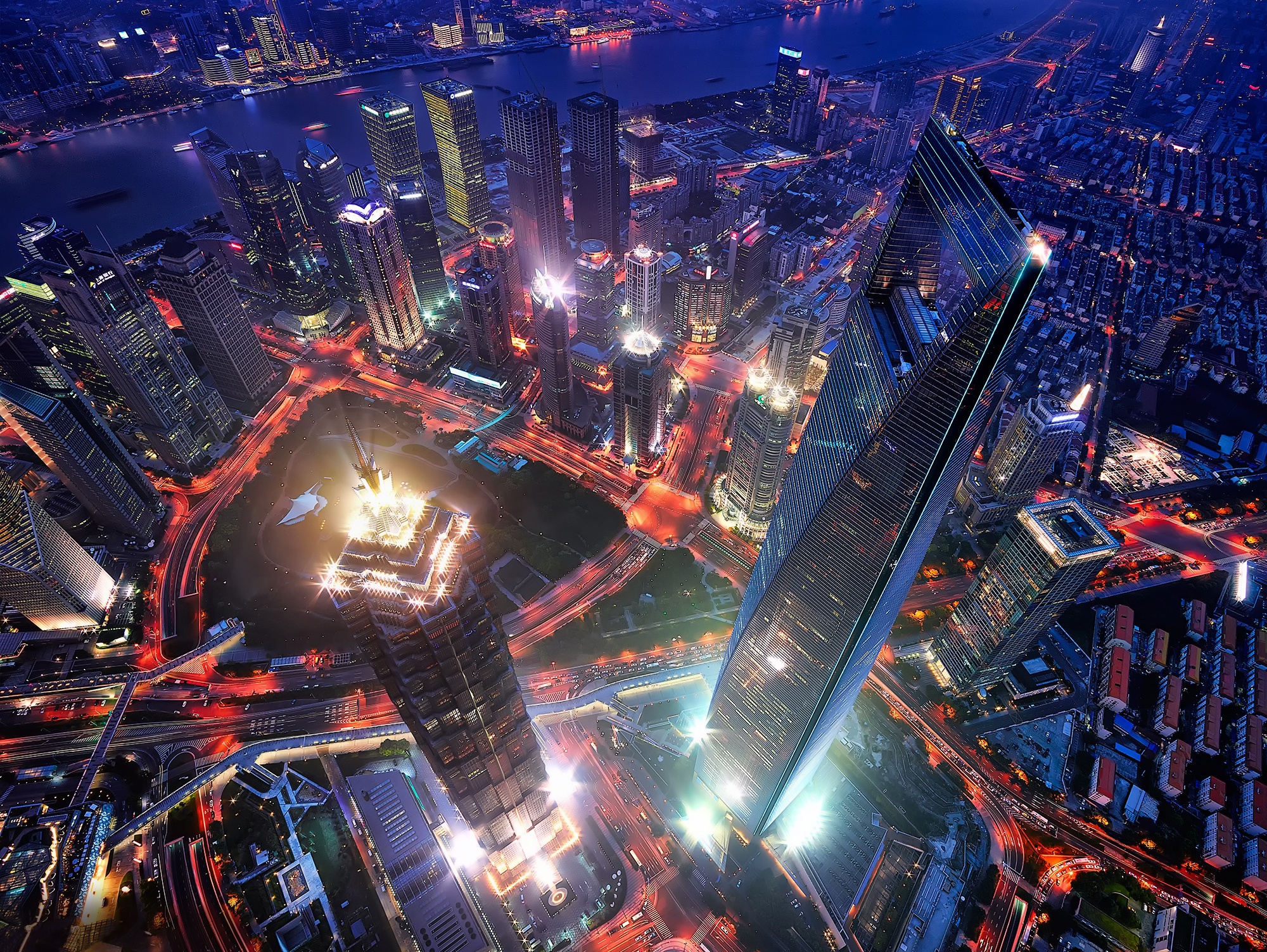General 2000x1503 city cityscape China night Asia lights Shanghai