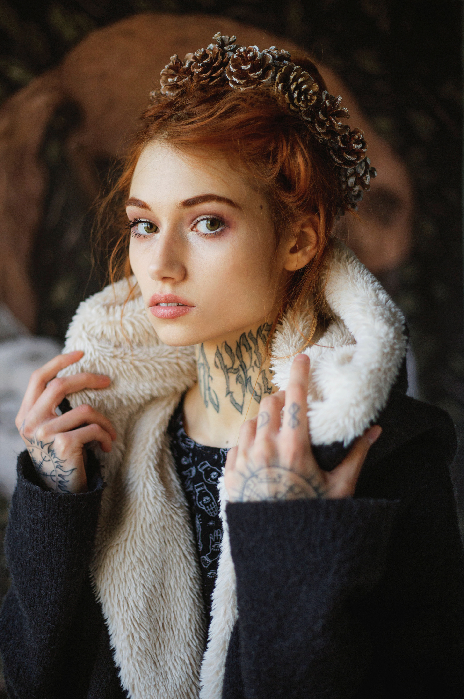 People 1920x2891 women looking at viewer model redhead tattoo women indoors