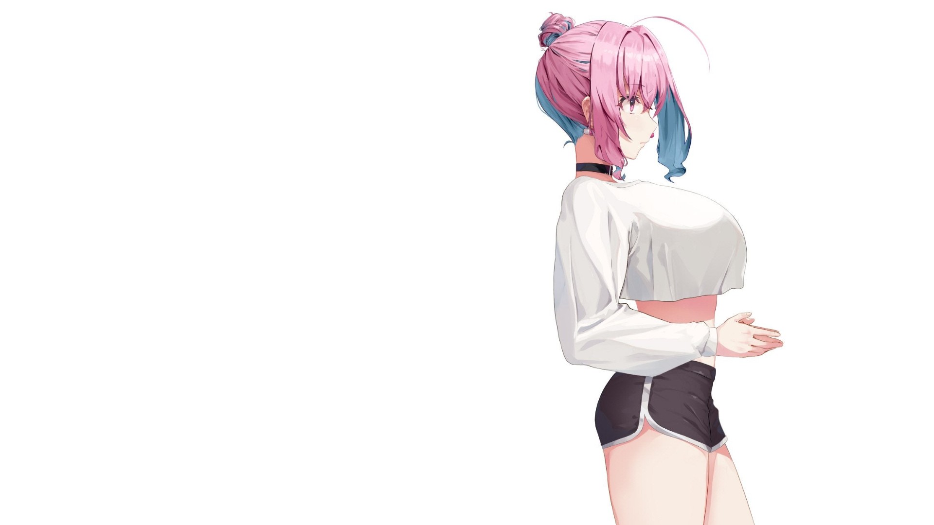 Anime 1920x1080 big boobs anime girls pink hair white background simple background