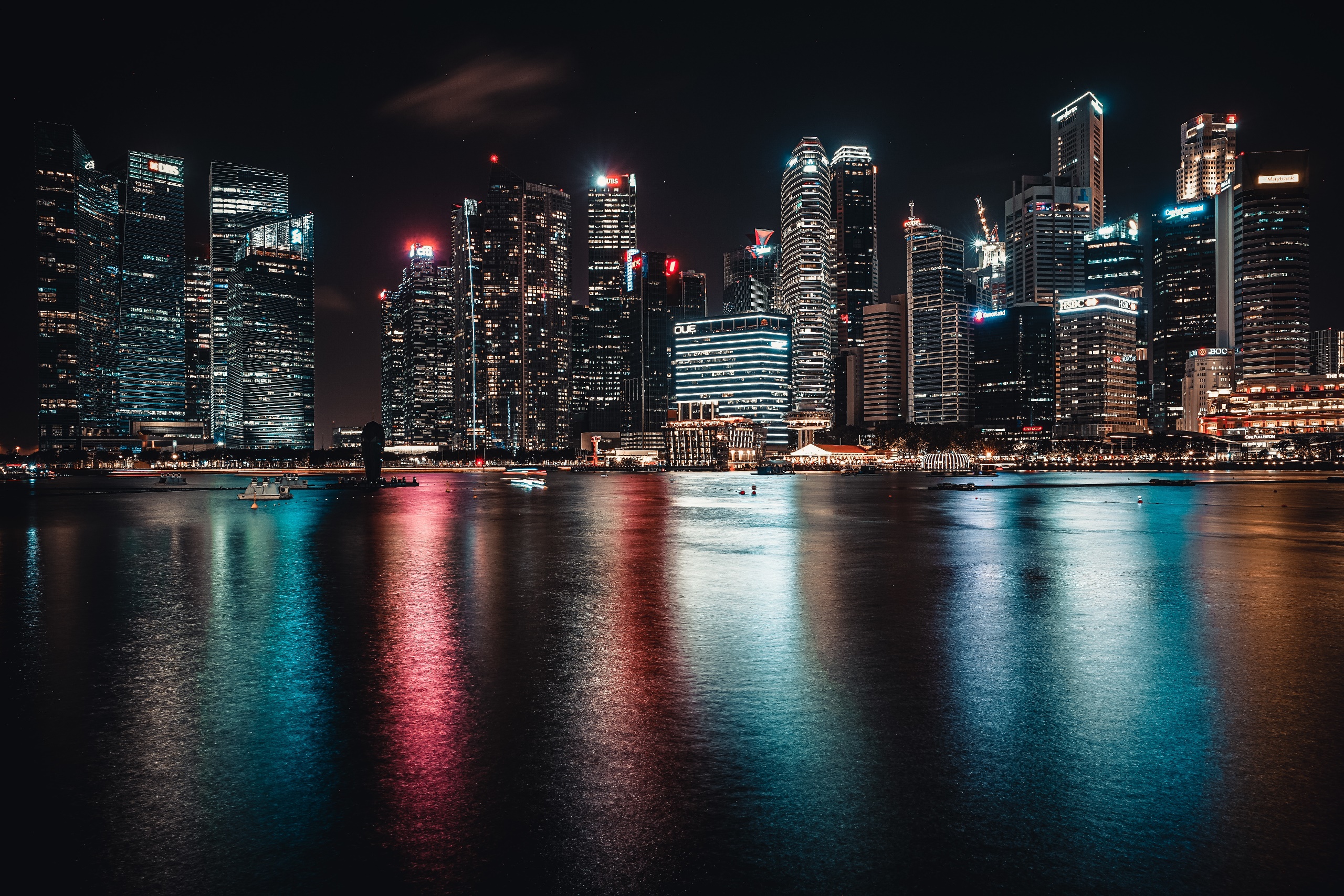 General 2560x1707 night lights Singapore city cityscape Marina Bay low light